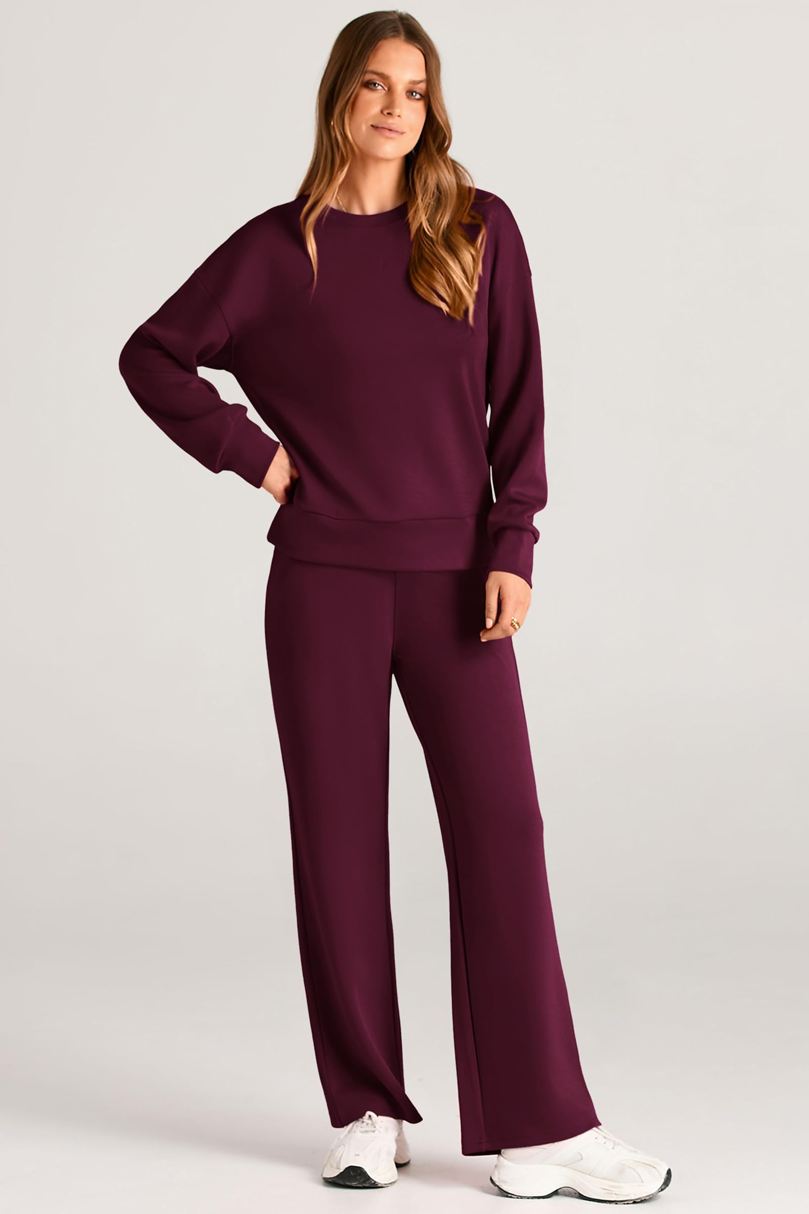 Women's 2 Piece Outfits Sweatsuits Lounge Sets,Wine Red,S