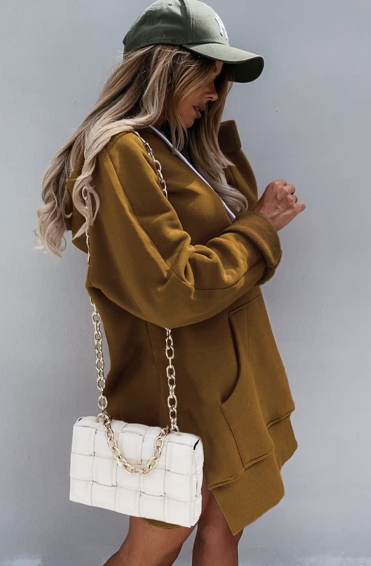 Sweatshirt for Women Fall Oversized Hoodie Dress,Dark Khaki,S