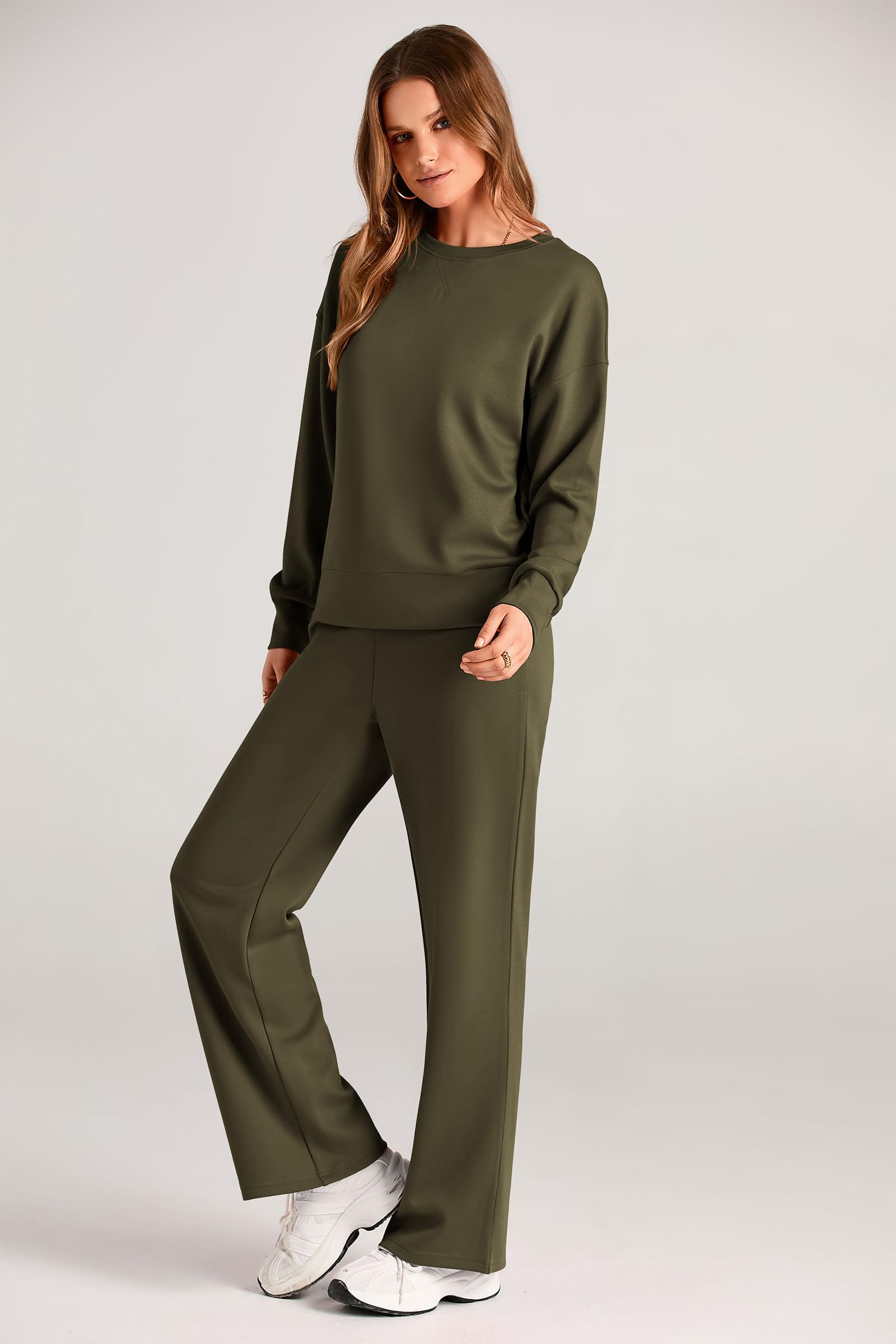 Women's 2 Piece Outfits Sweatsuits Lounge Sets,Army Green,S