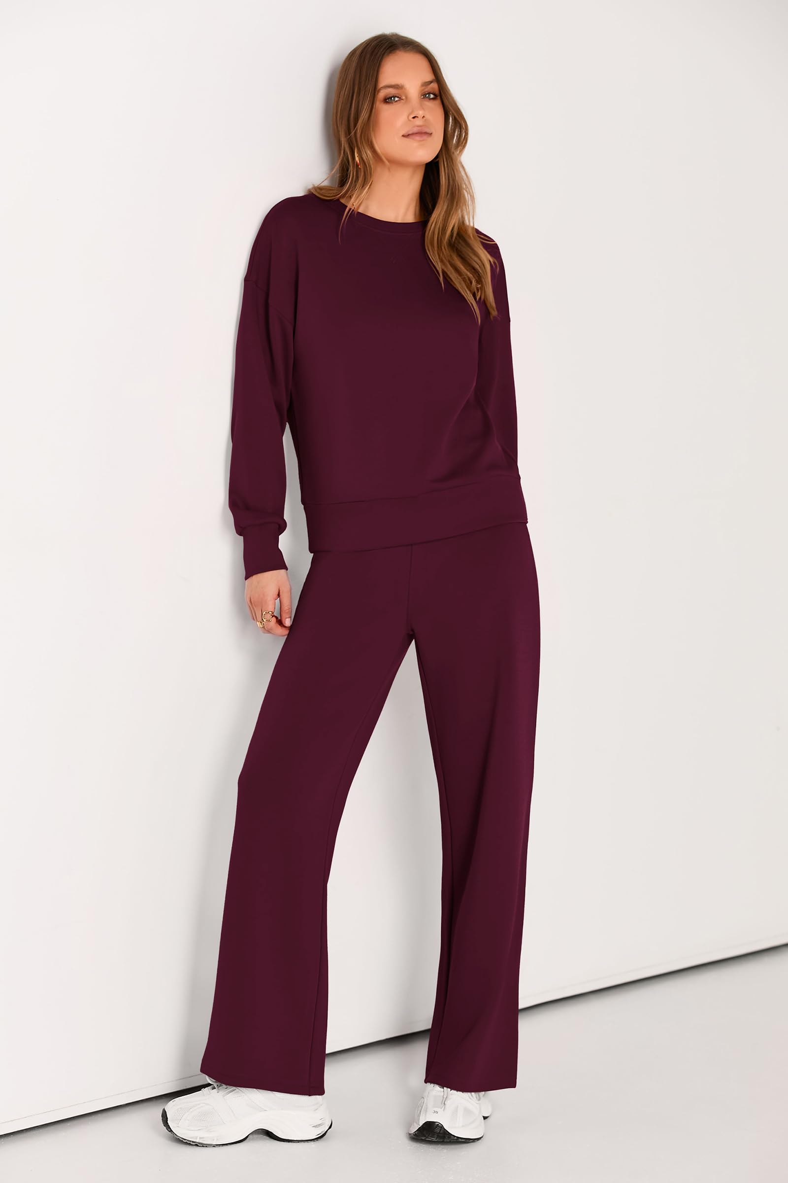 Women's 2 Piece Outfits Sweatsuits Lounge Sets,Wine Red,S