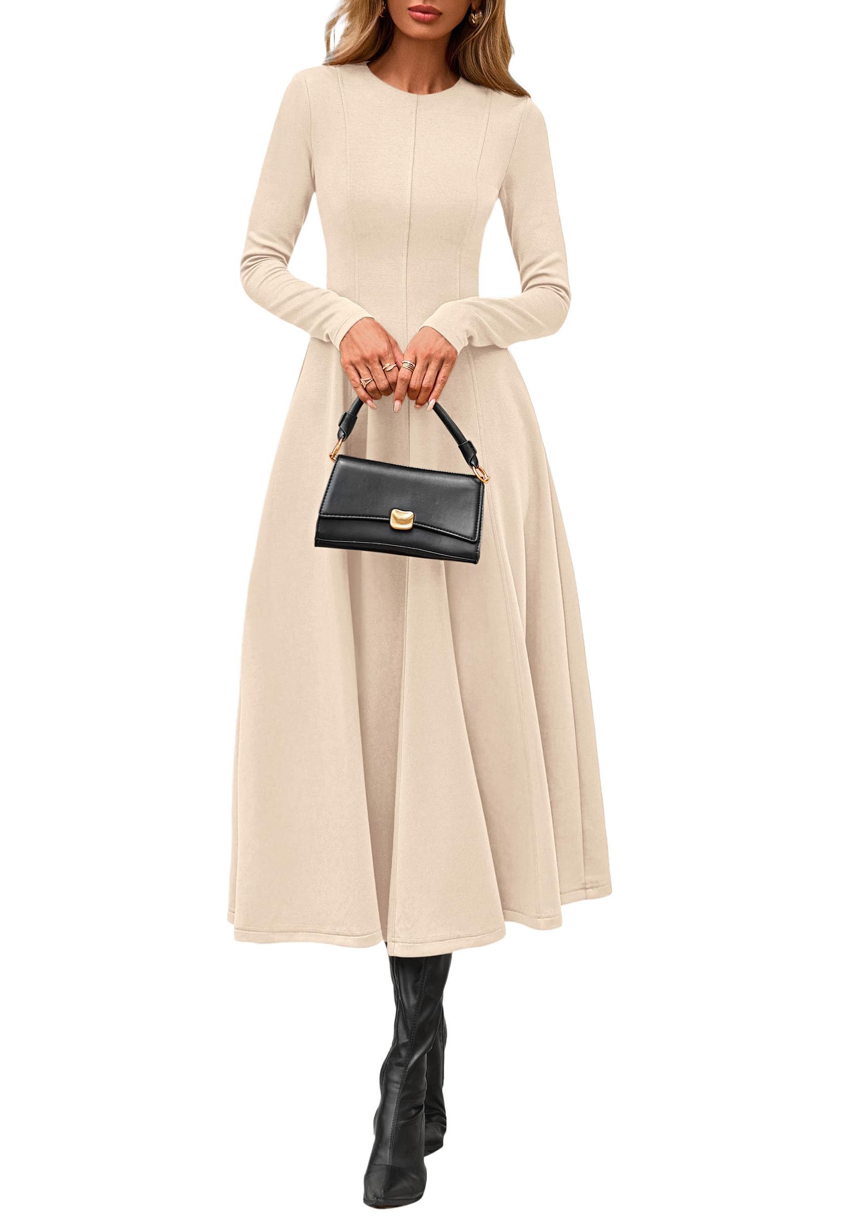 Women's Fall Long Sleeve A Line Midi Elegant Cocktail Dress
