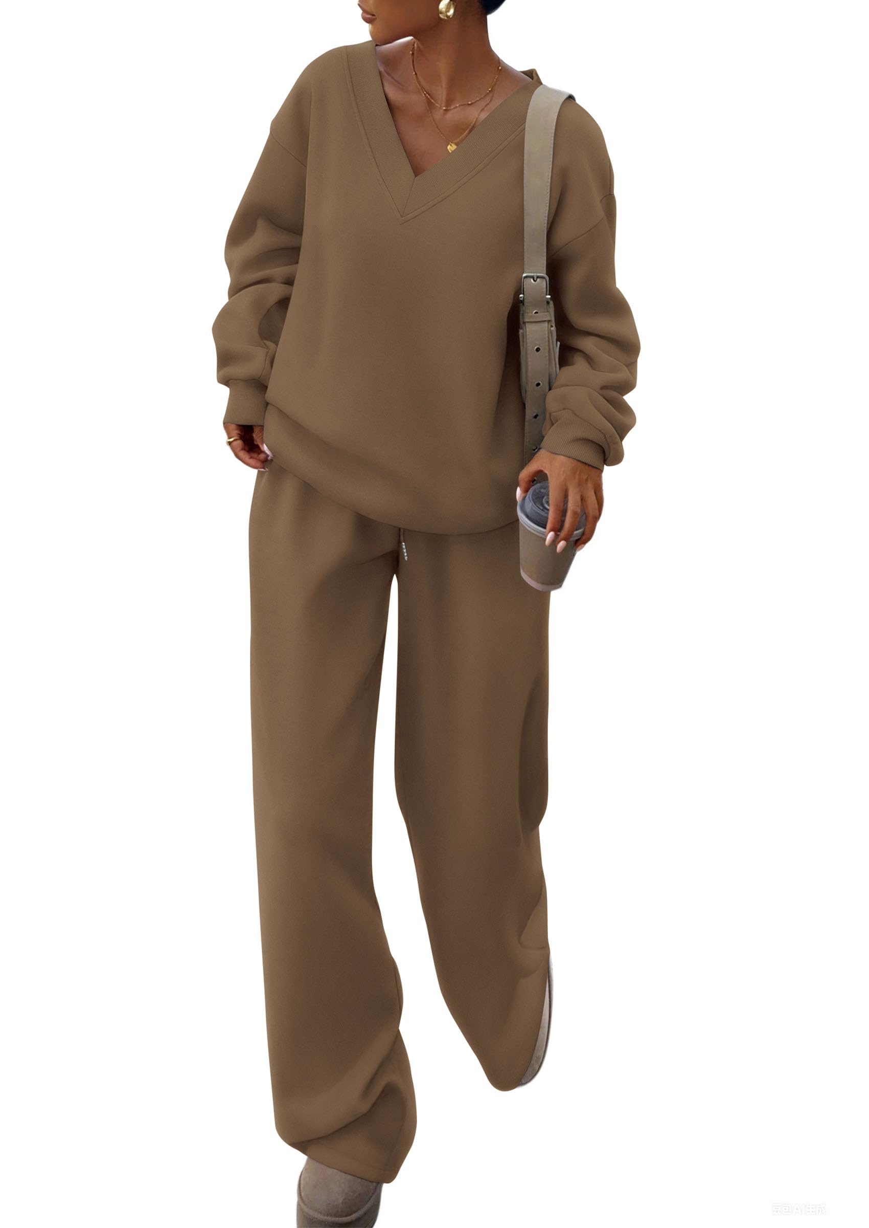 Womens 2 Piece Outfits Fall Sweatsuits,Khaki,S