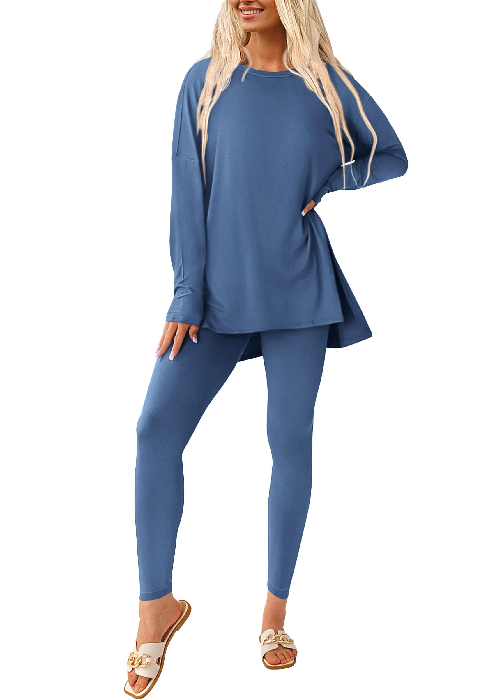 Women's 2 Piece Outfits Matching Lounge Sets,Blue,S