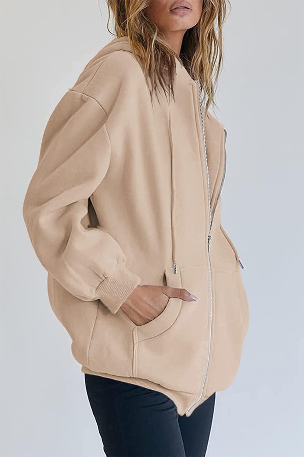 Women's Fall Zip Up Hoodies Sweatshirts Light Khaki