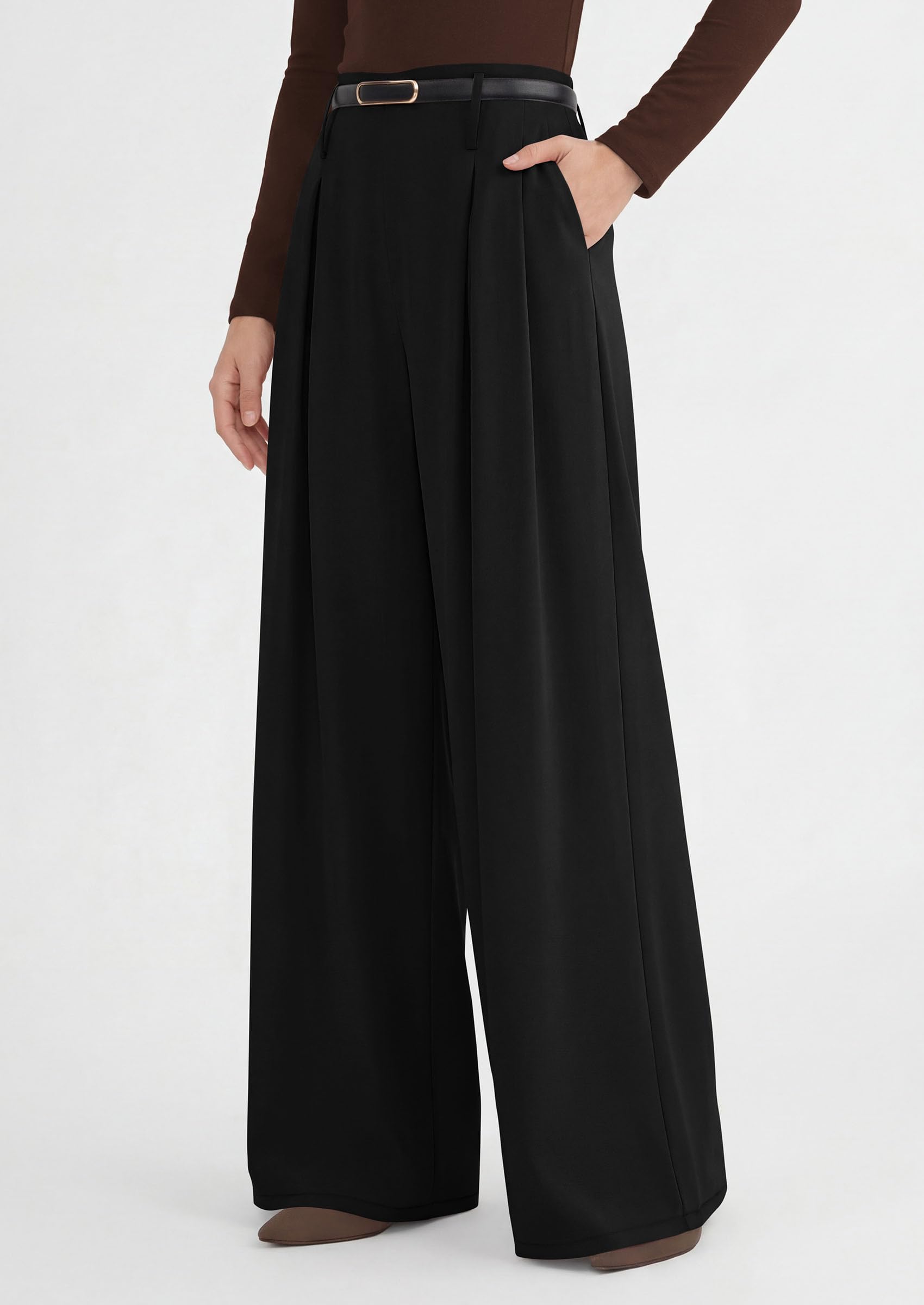 Womens Wide Leg Dress Pants Flowy Trousers,Black,S