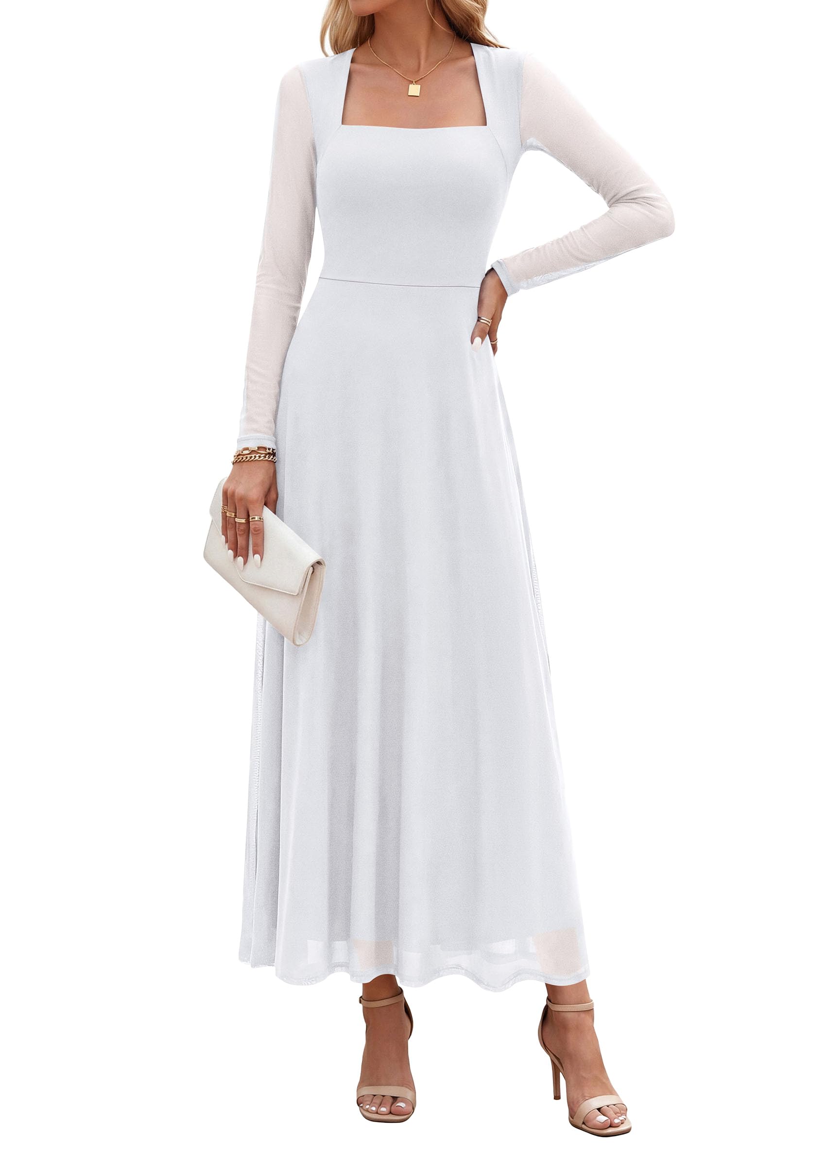 Women's Flowy Maxi Mesh Fall Cocktail Wedding Guest Dresses