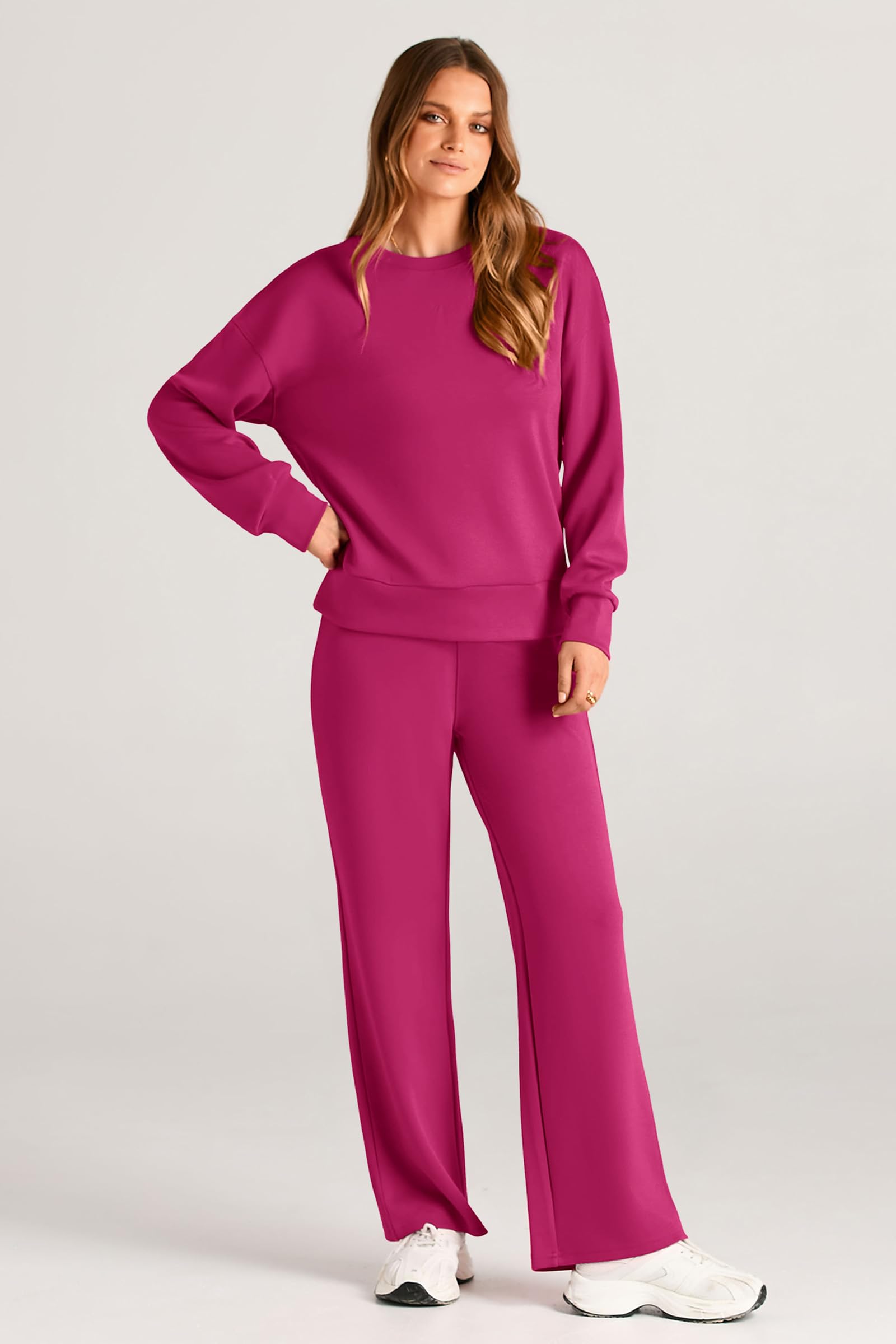 Women's 2 Piece Outfits Sweatsuits Lounge Sets,Rose Red,S