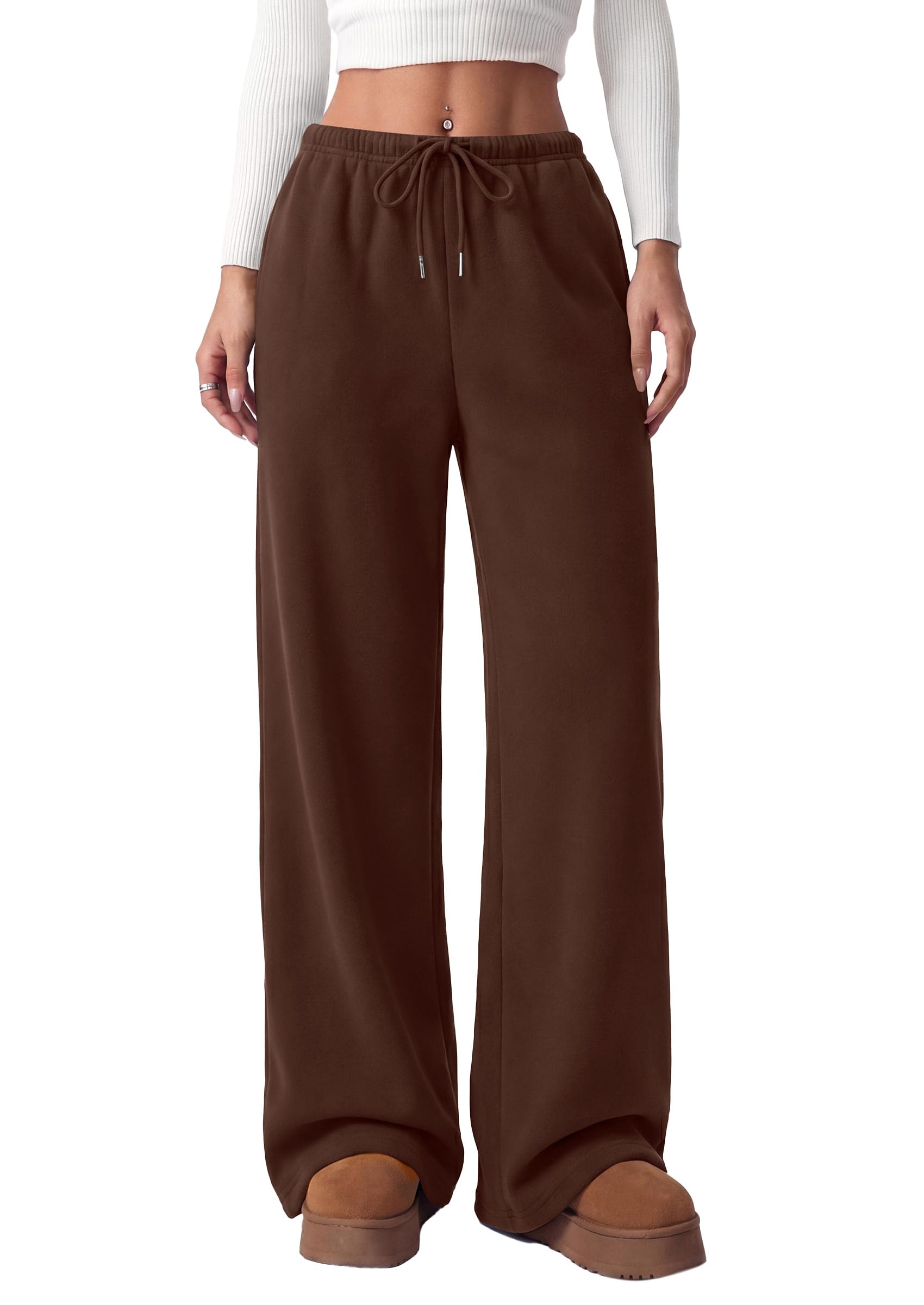 Womens Wide Leg Sweatpants Fleece Fall Sweat Pants,Brown