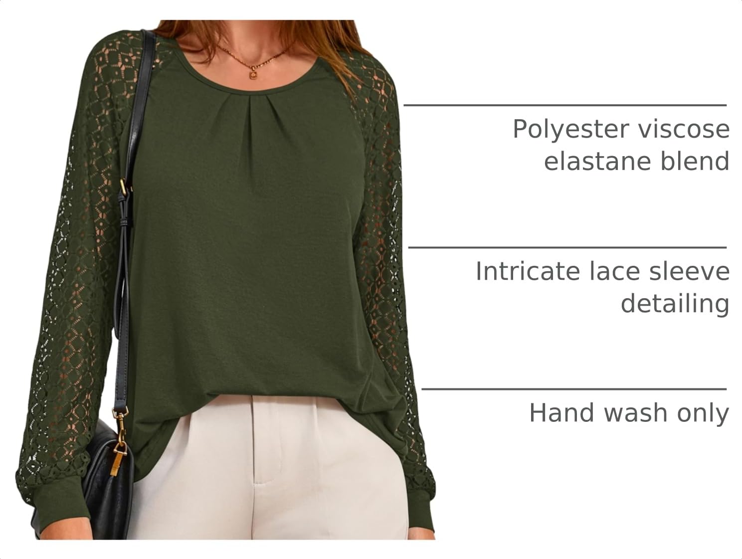 Women's Long Sleeve Shirts Fall Lace Tops,Army Green,S