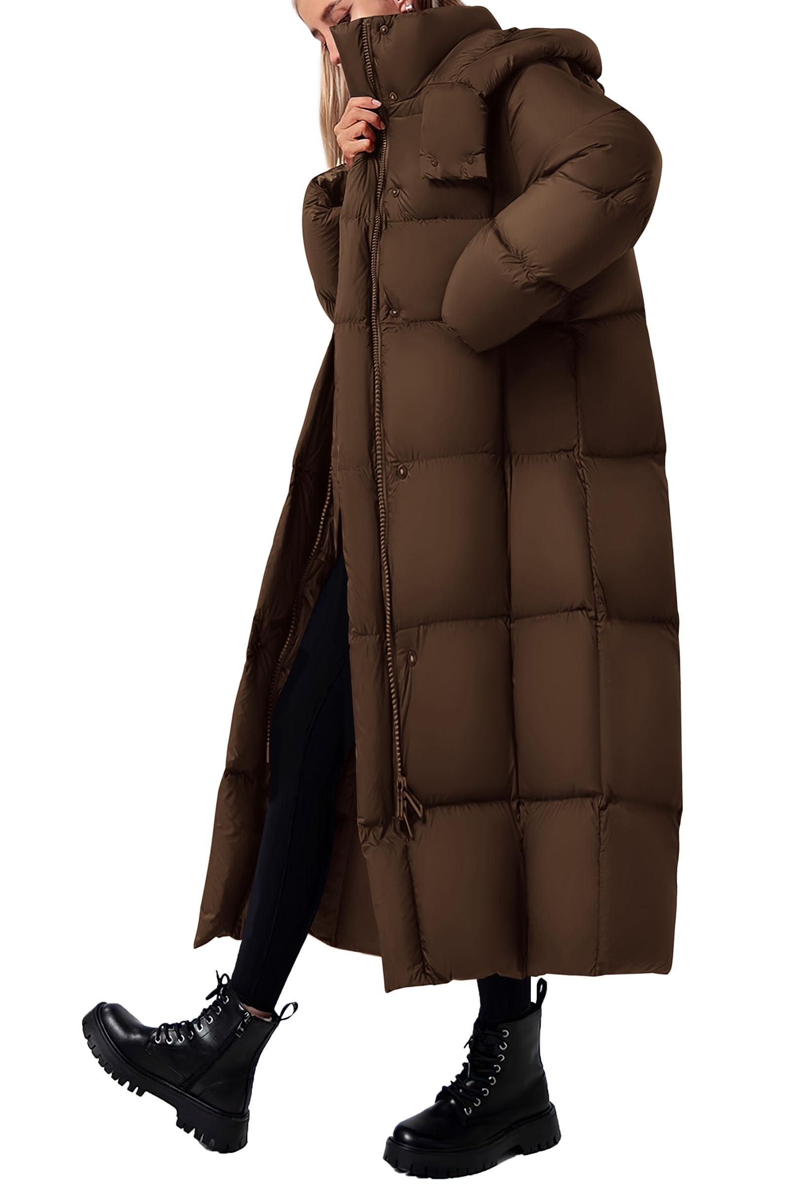 Women's Trendy Winter Long Puffer Coats(Dark Brown,X-Small)