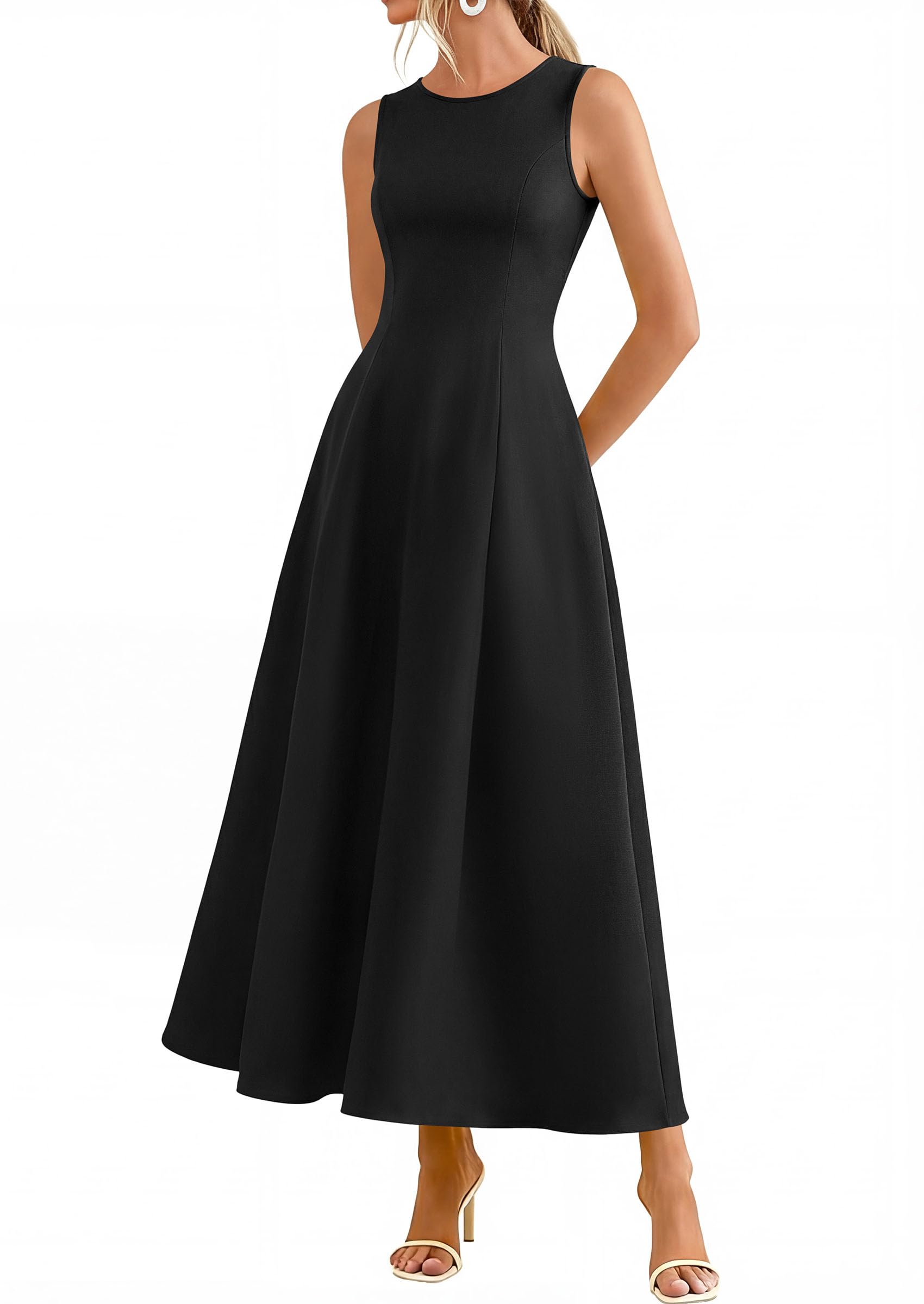 Women's Sleeveless Summer Elegant Maxi Dresses, Black,S