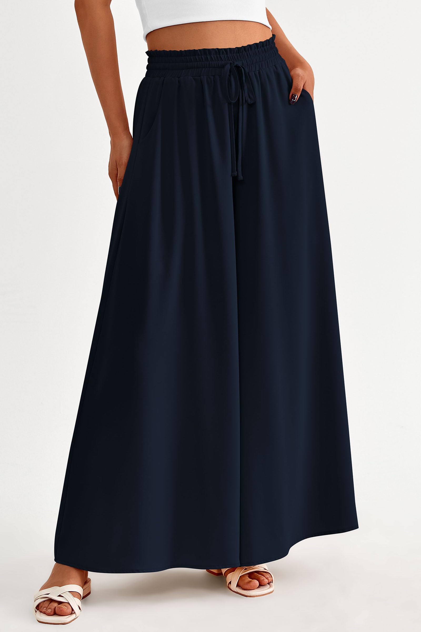Summer Wide Leg Palazzo Pants for Women Casual,Navy,S
