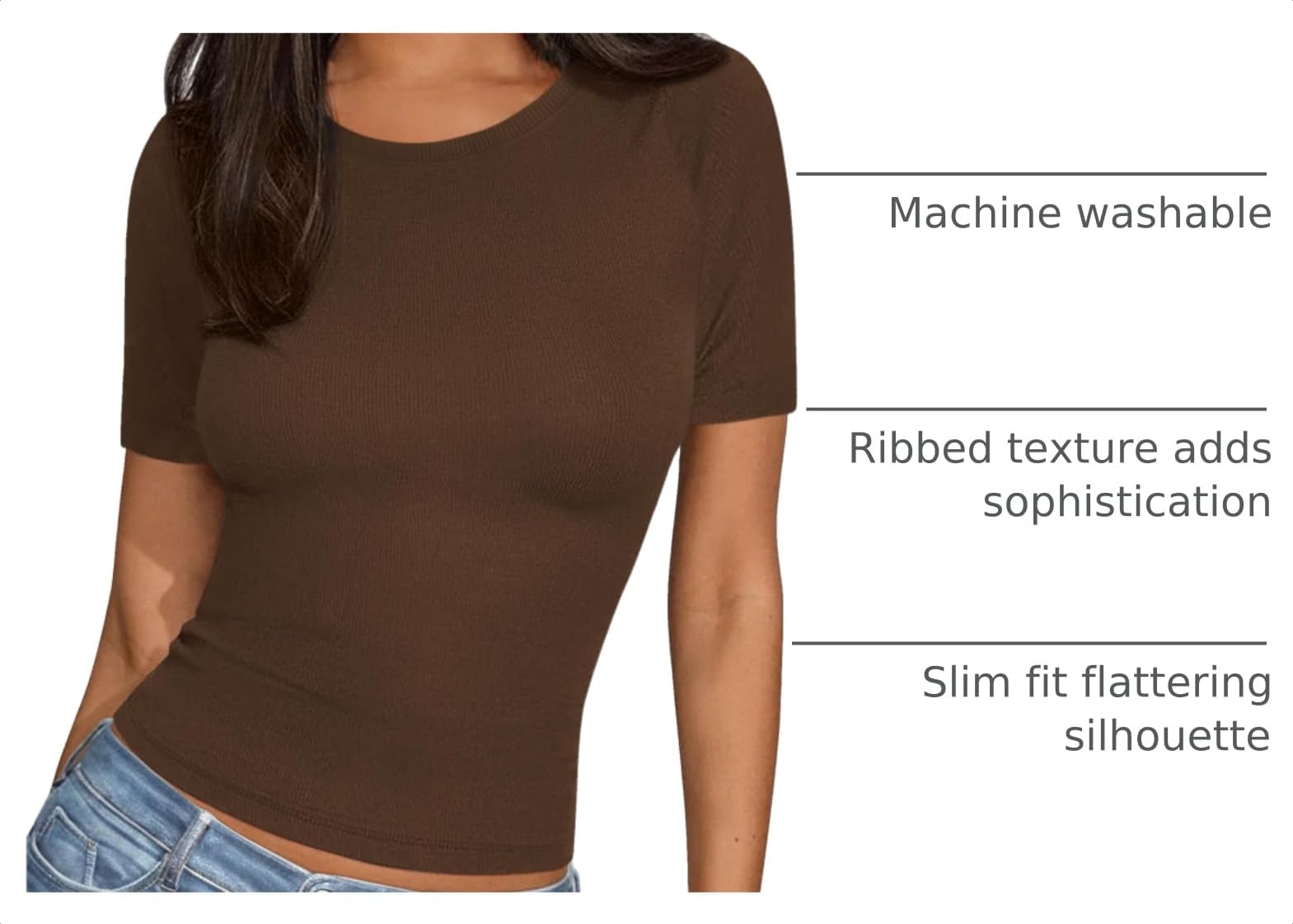 Womens Short Sleeve Slim Fit Basic Shirts,Coffee,XS
