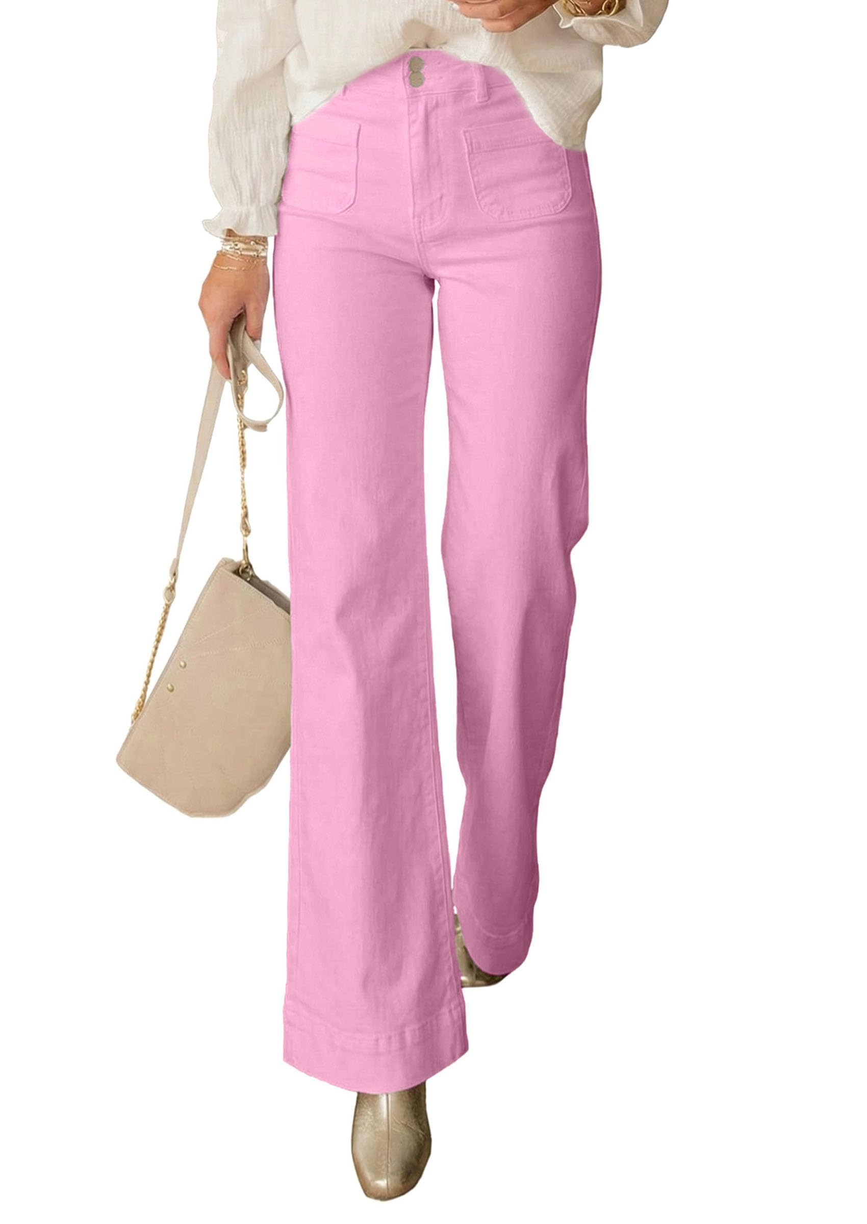 Womens Wide Leg High Waisted Trendy Jeans,Pink,4
