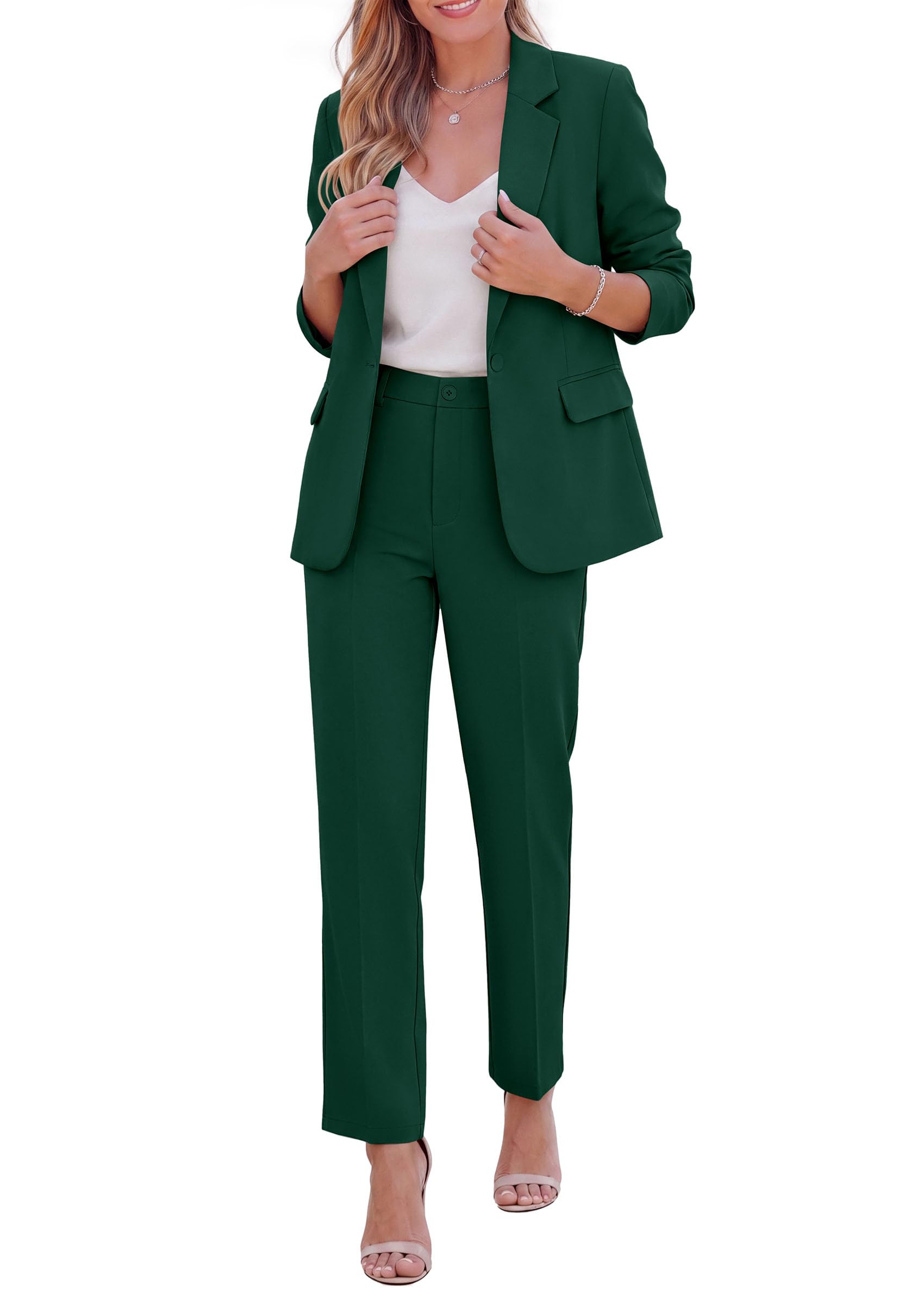 Two Piece Sets for Women Dressy Pant Suits,Dark Green,XS