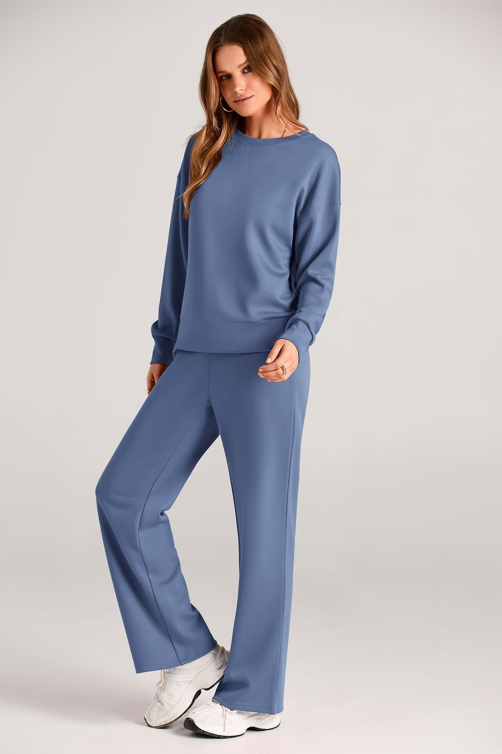 Women's 2 Piece Outfits Sweatsuits Lounge Sets,Grey Blue,M