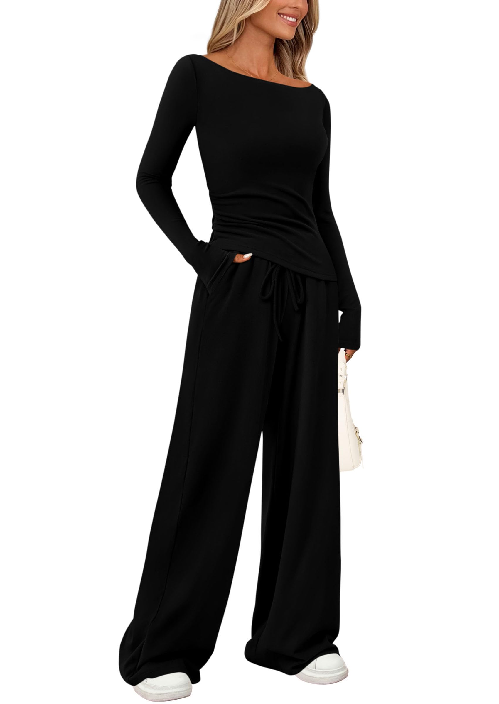 Women's 2 Piece Lounge Sets Airport Outfits(Black,XS)