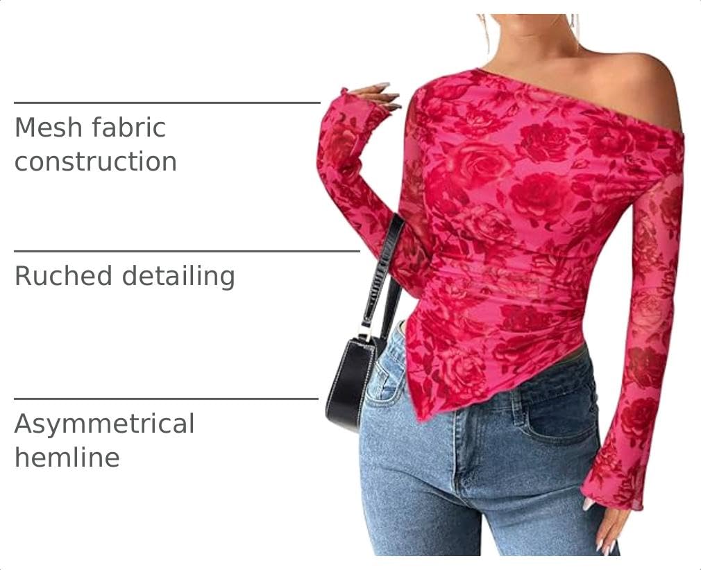 Womens Off Shoulder Mesh Y2k Tops,Rose Tan,XS