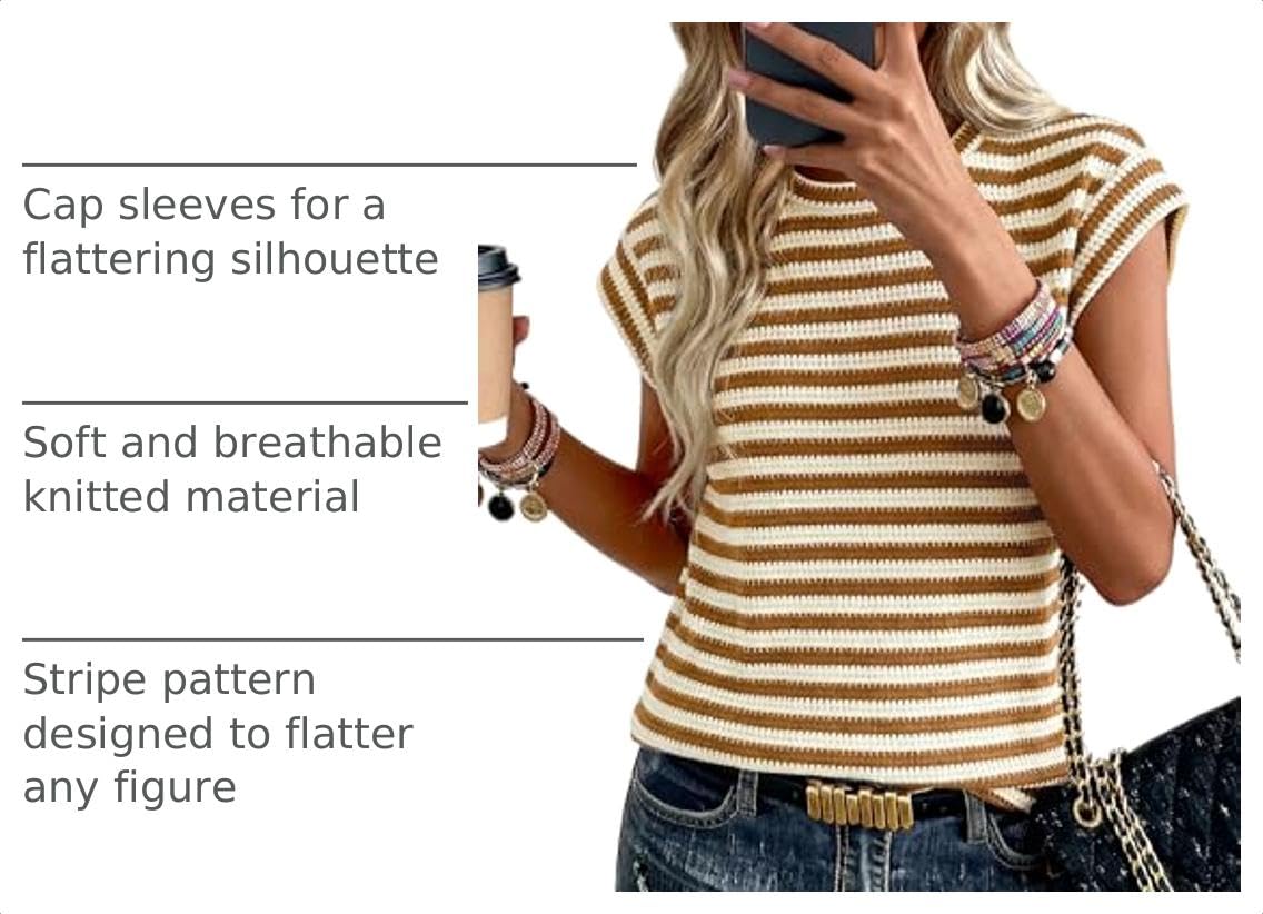 Women's Striped Knit Vest Tops, Striped Apricot Coffee,S