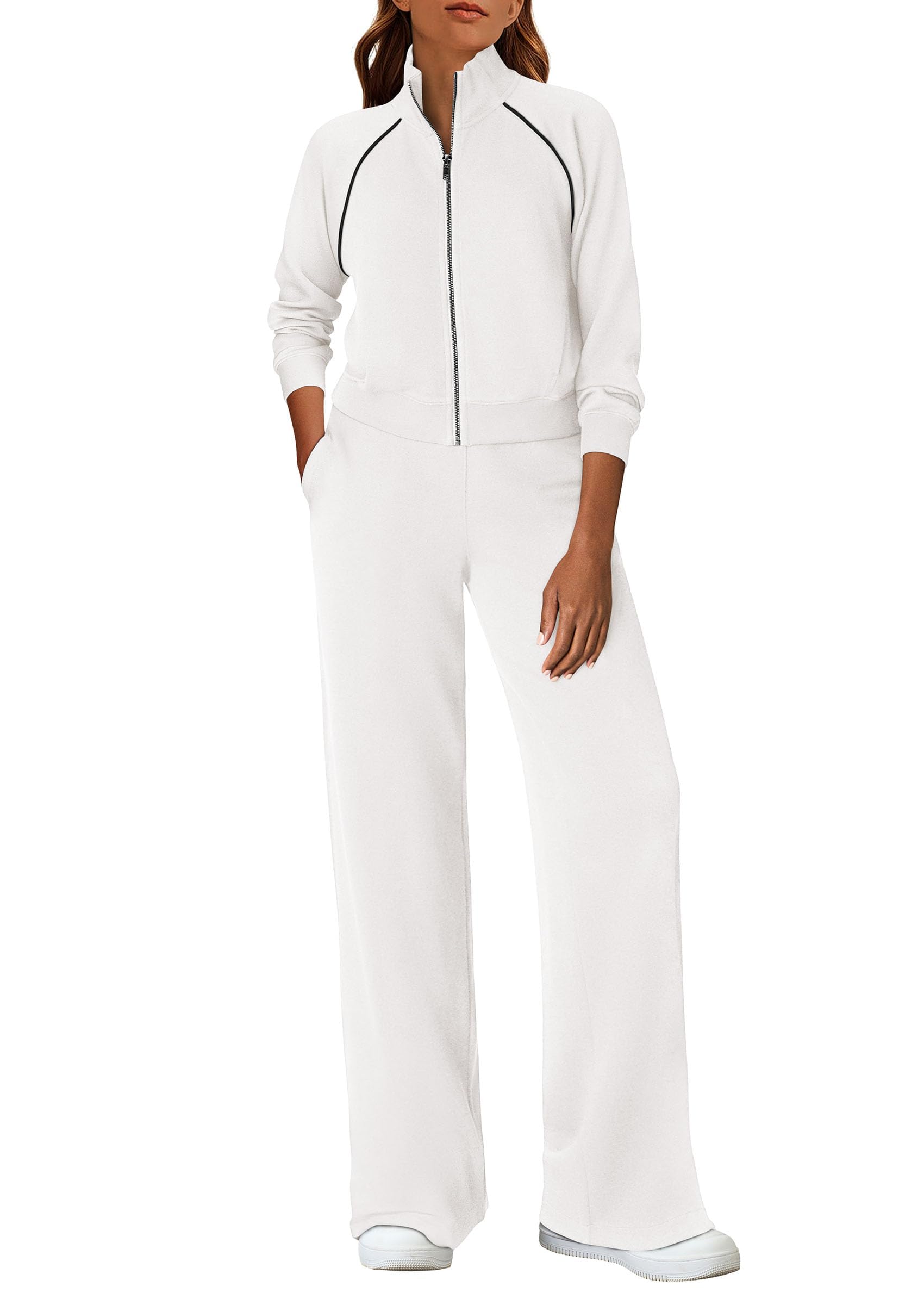 Women's 2 Piece Outfits Sweatsuits Lounge Sets,White,S