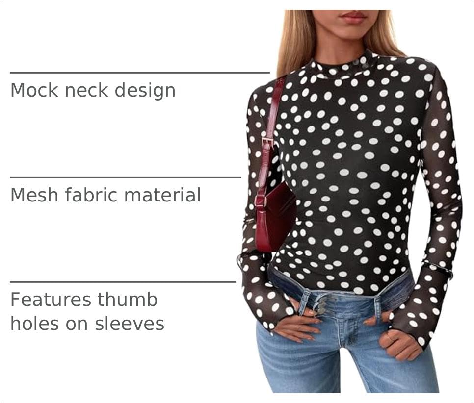 Womens Floral Mesh Long Sleeve Tops Fall Slim Fitted Shirts