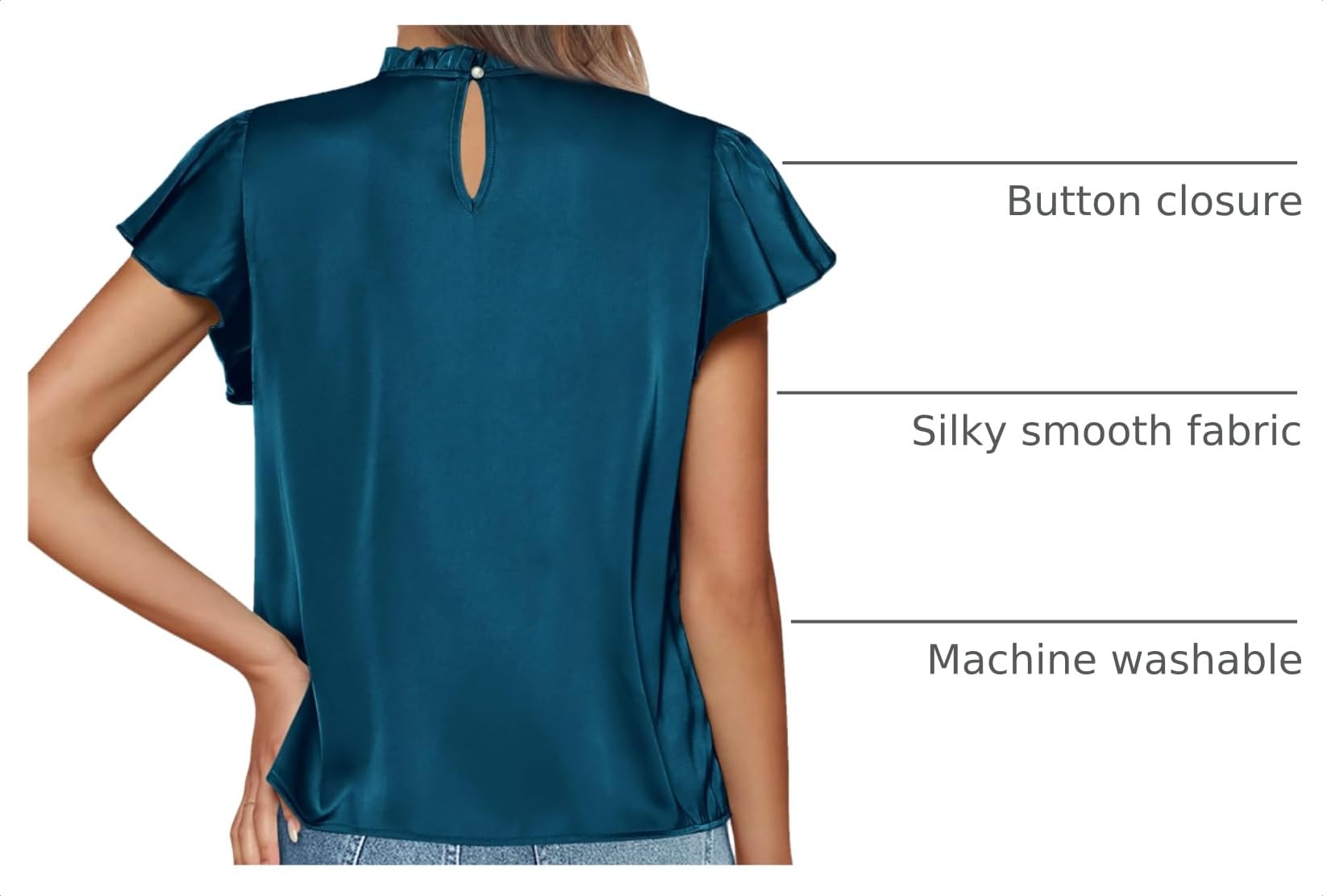 Women Satin Tops Business Casual Work Blouses, Dark Sea Blue,S