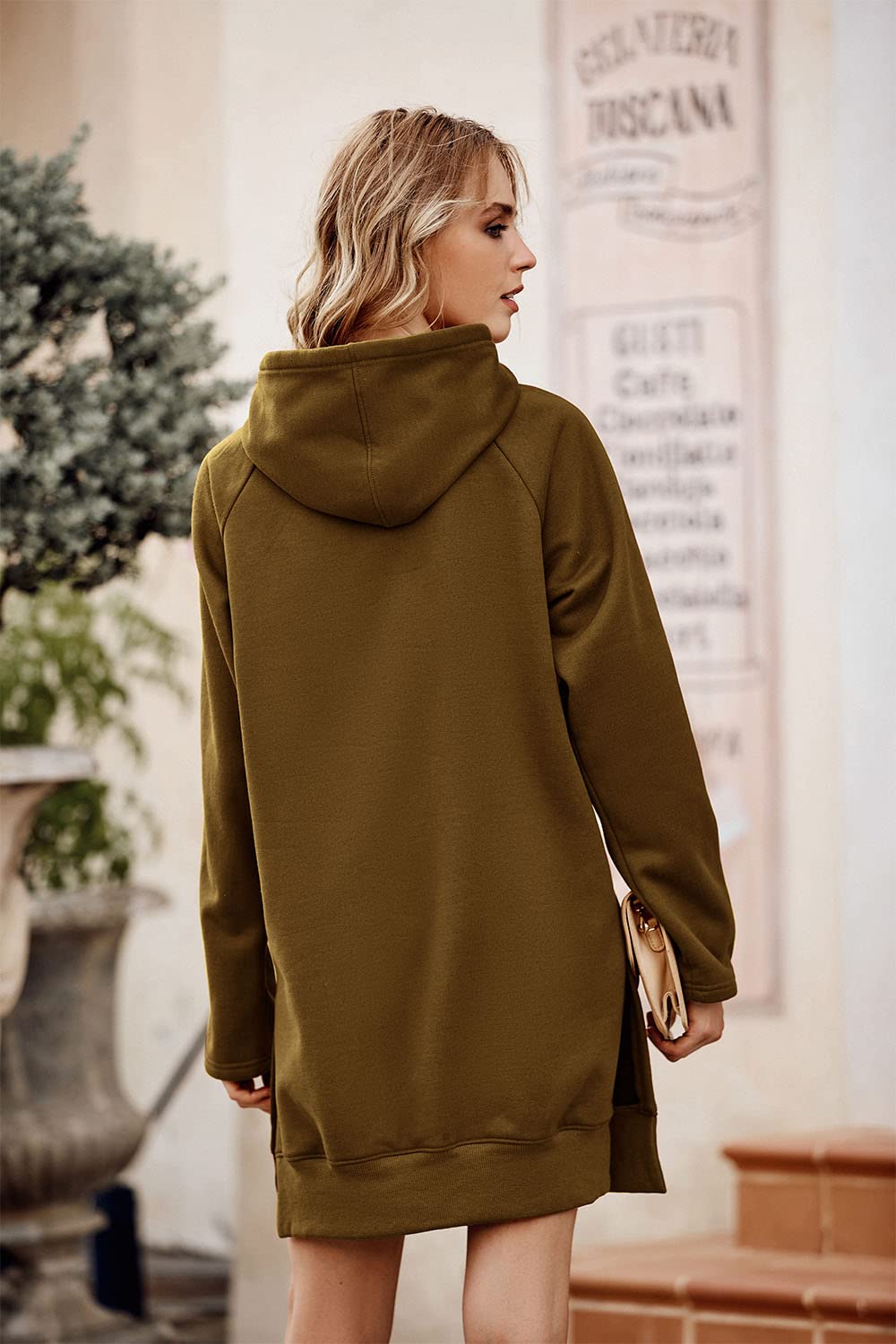 Sweatshirt for Women Fall Oversized Hoodie Dress,Dark Khaki,S