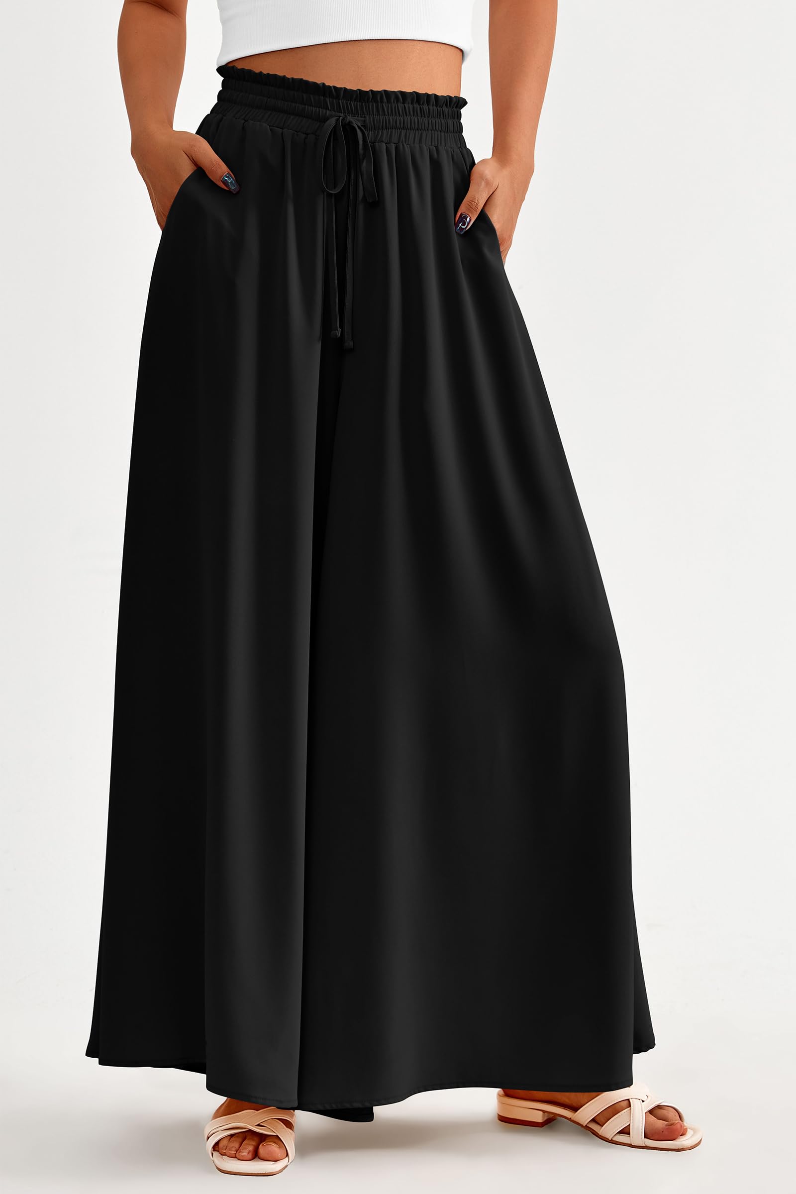 Summer Wide Leg Palazzo Pants for Women Casual,Black,S