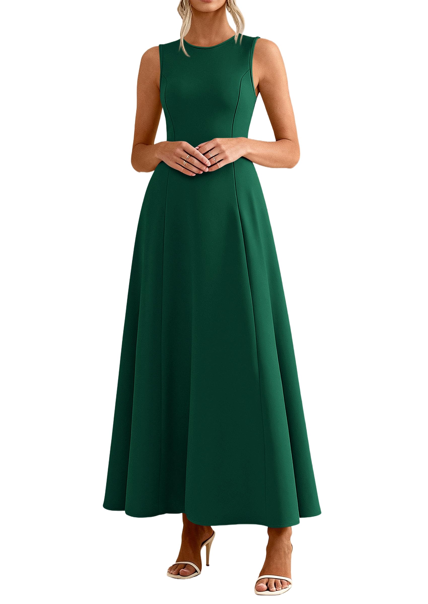 Women's Sleeveless Summer Elegant Maxi Dresses, Dark Green,S