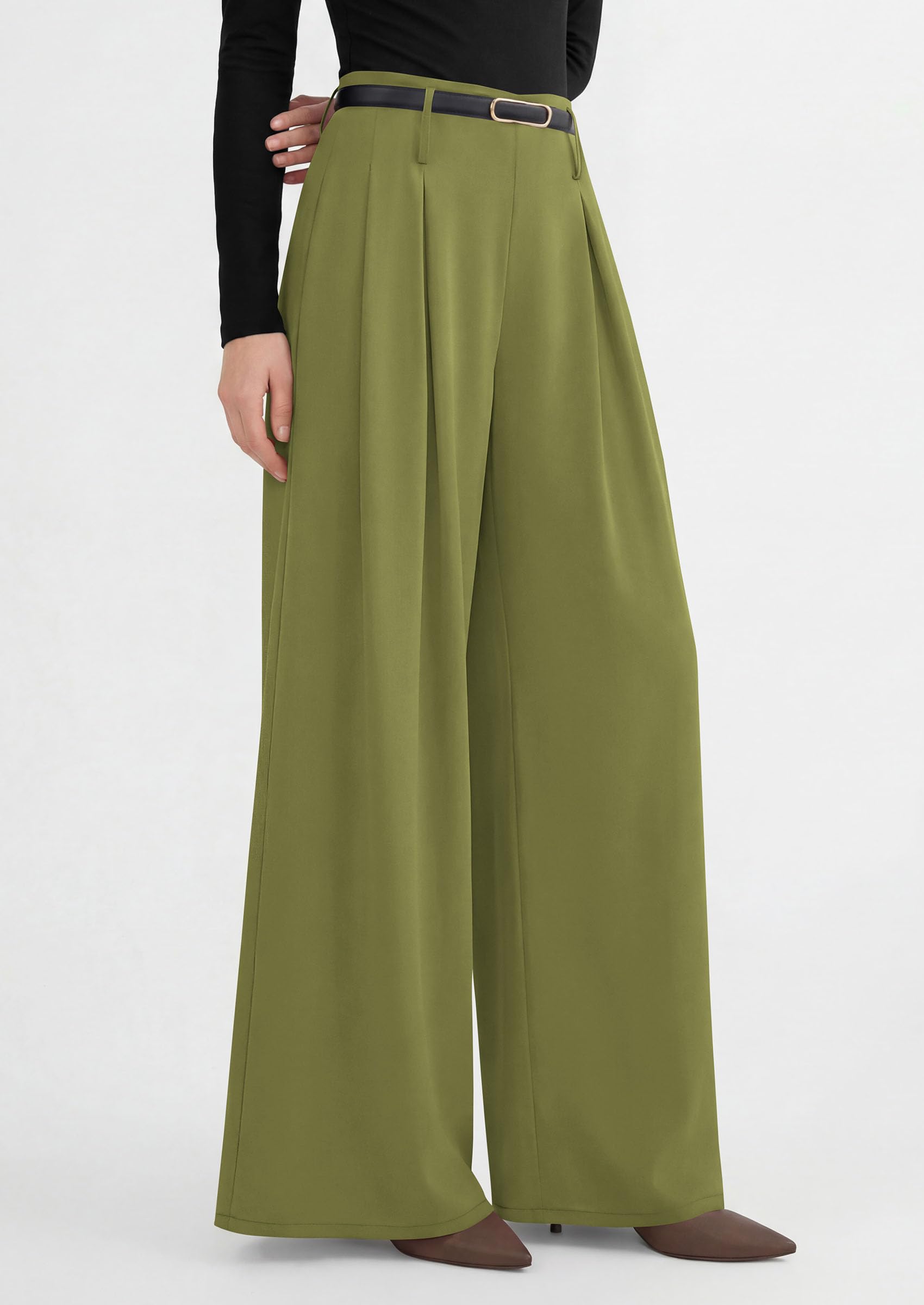 Womens Wide Leg Dress Pants Flowy Trousers,Sage Green,S