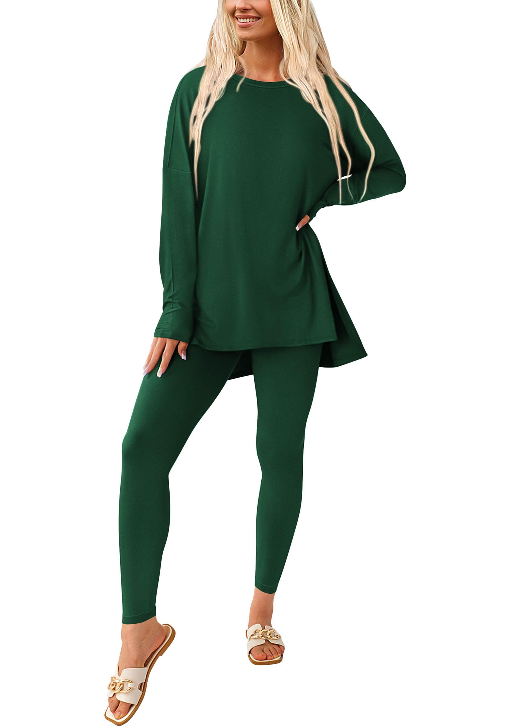 Women's 2 Piece Outfits Matching Lounge Sets,Dark Green,S