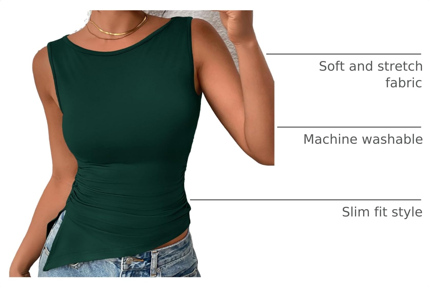 Women's Ruched Tank Tops Summer Y2K Shirts,Dark Green,S