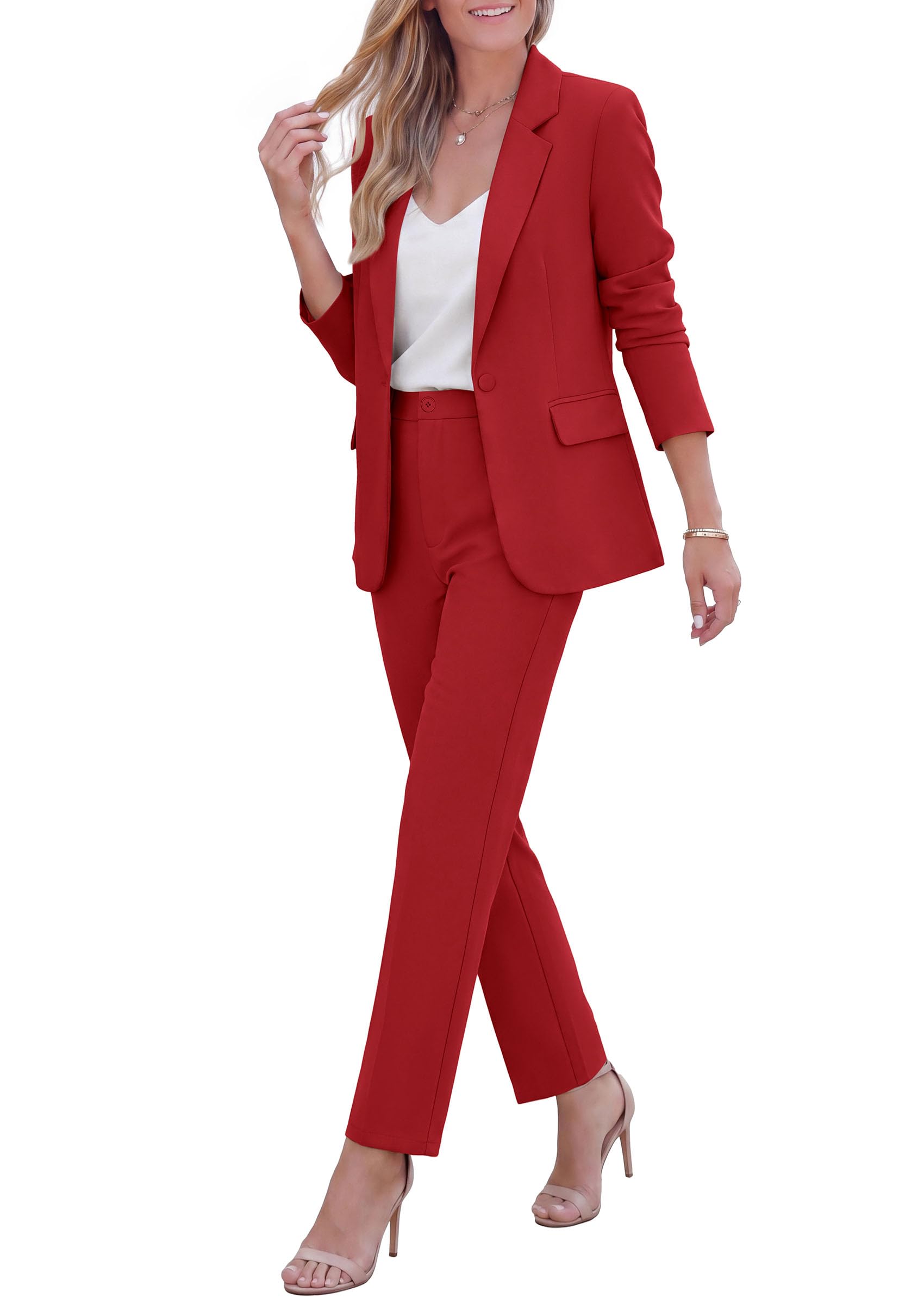 Two Piece Sets for Women Dressy Pant Suits,Red,XS