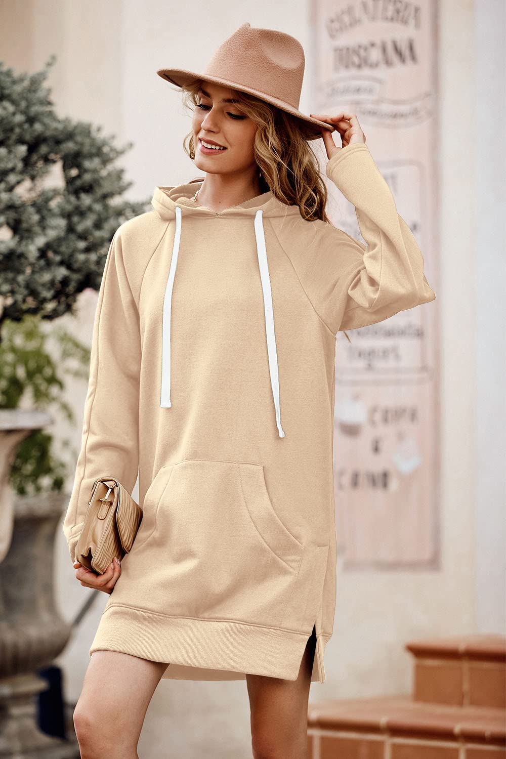 Sweatshirt for Women Fall Oversized Hoodie Dress,Apricot,S