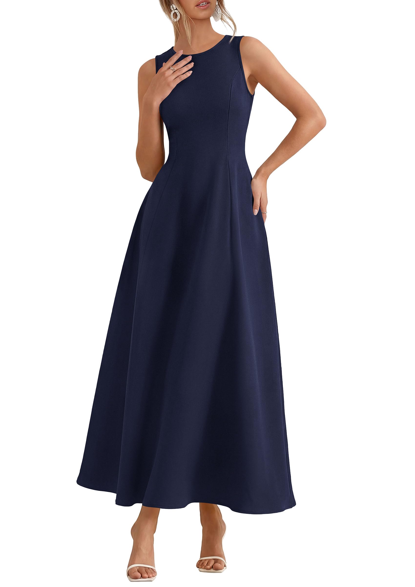 Women's Sleeveless Summer Elegant Maxi Dresses, Navy Blue,S