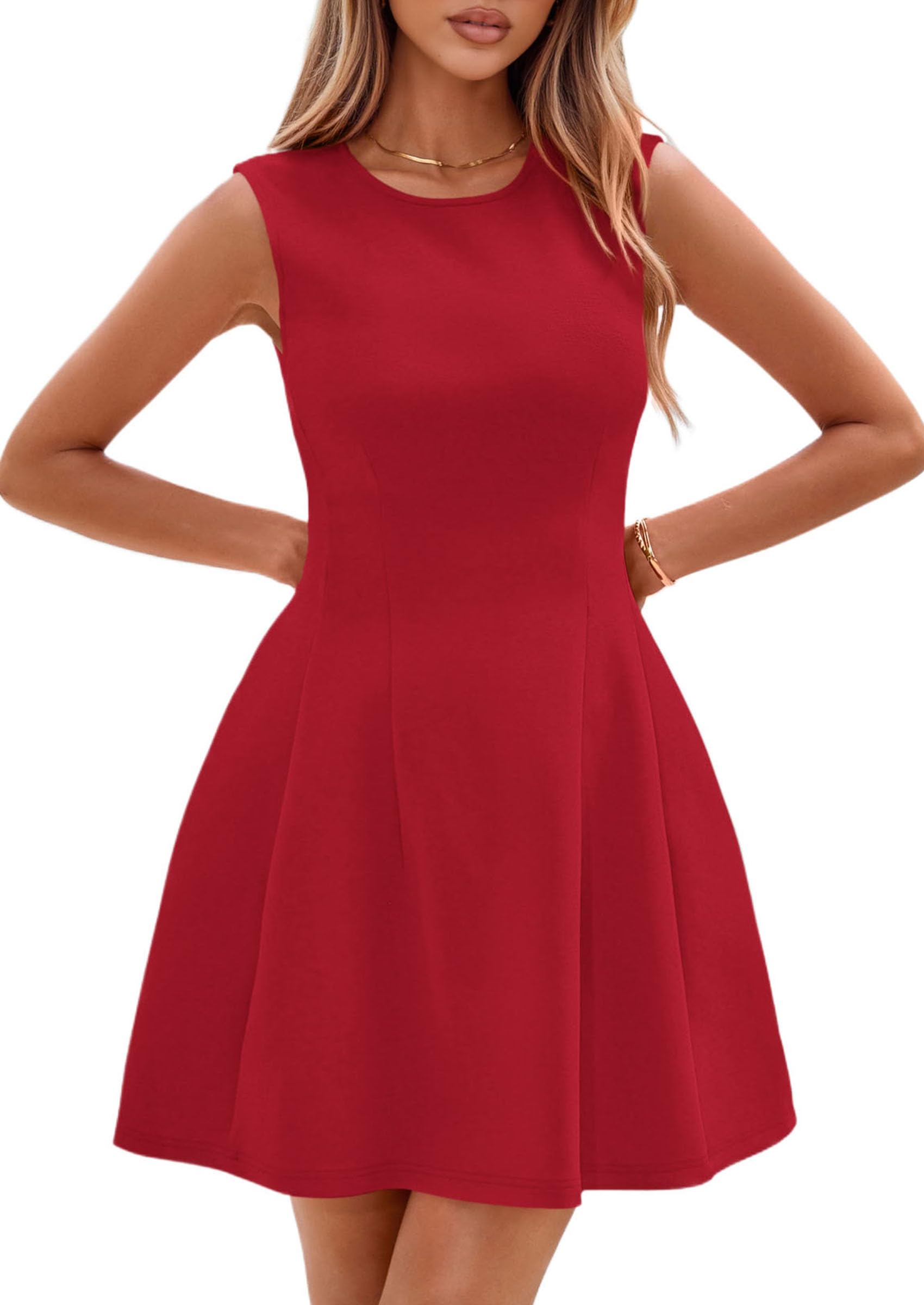 Women's A Line Elegant Summer Cocktail Dresses, Red,XS