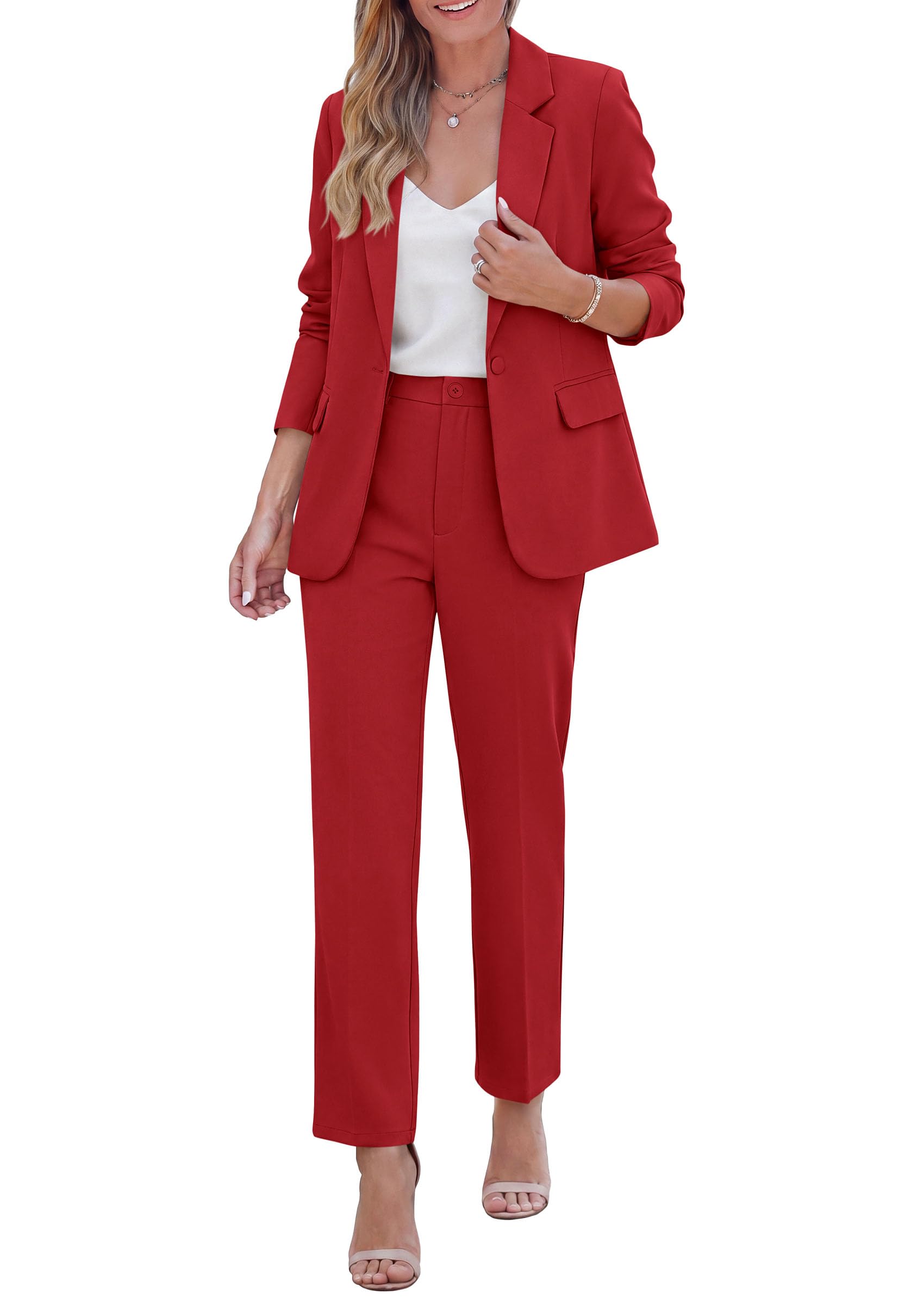 Two Piece Sets for Women Dressy Pant Suits,Red,XS