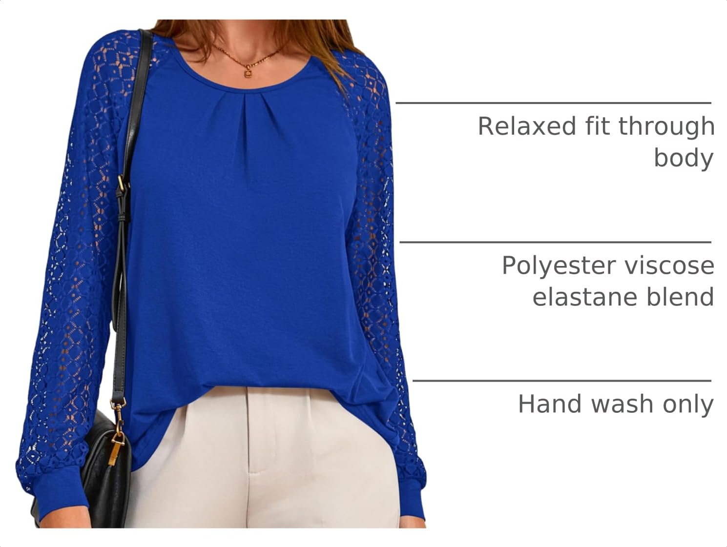 Women's Long Sleeve Shirts Fall Lace Tops,Royal Blue,S