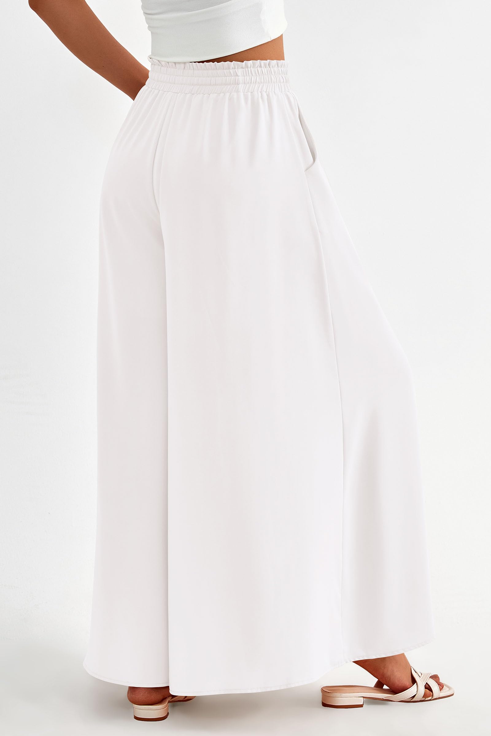 Summer Wide Leg Palazzo Pants for Women Casual,White,S