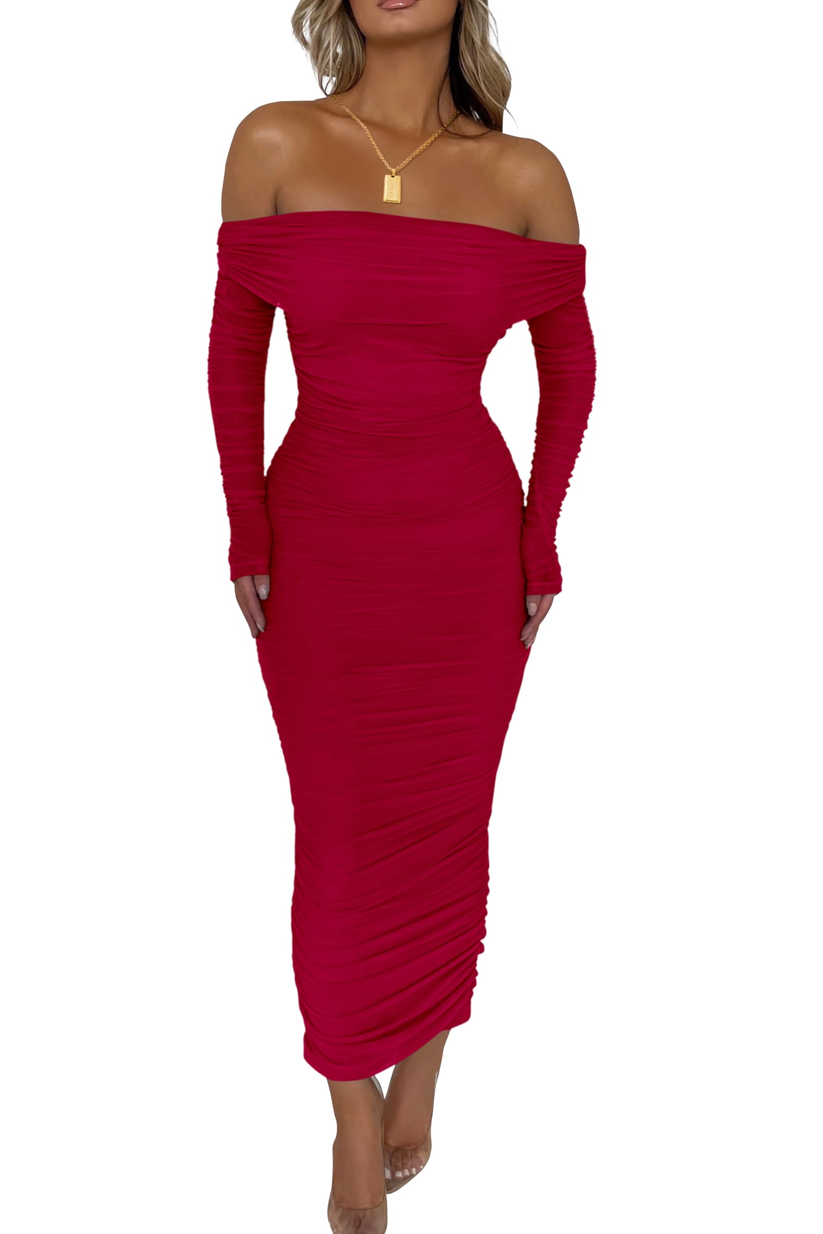 Women's Off Shoulder Bodycon Maxi Dress Wedding Guest Dresses