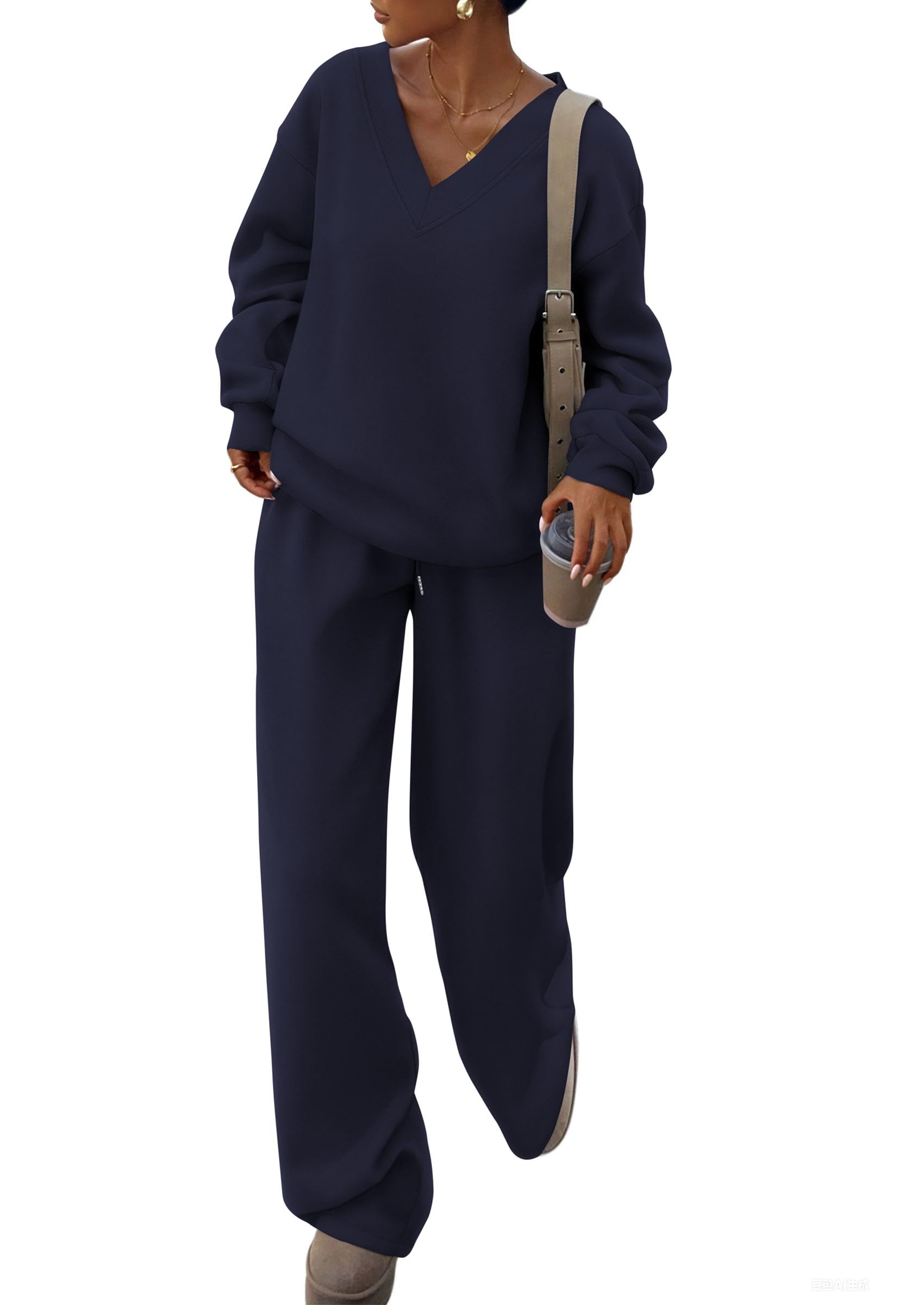Womens 2 Piece Outfits Fall Sweatsuits,Navy Blue,S