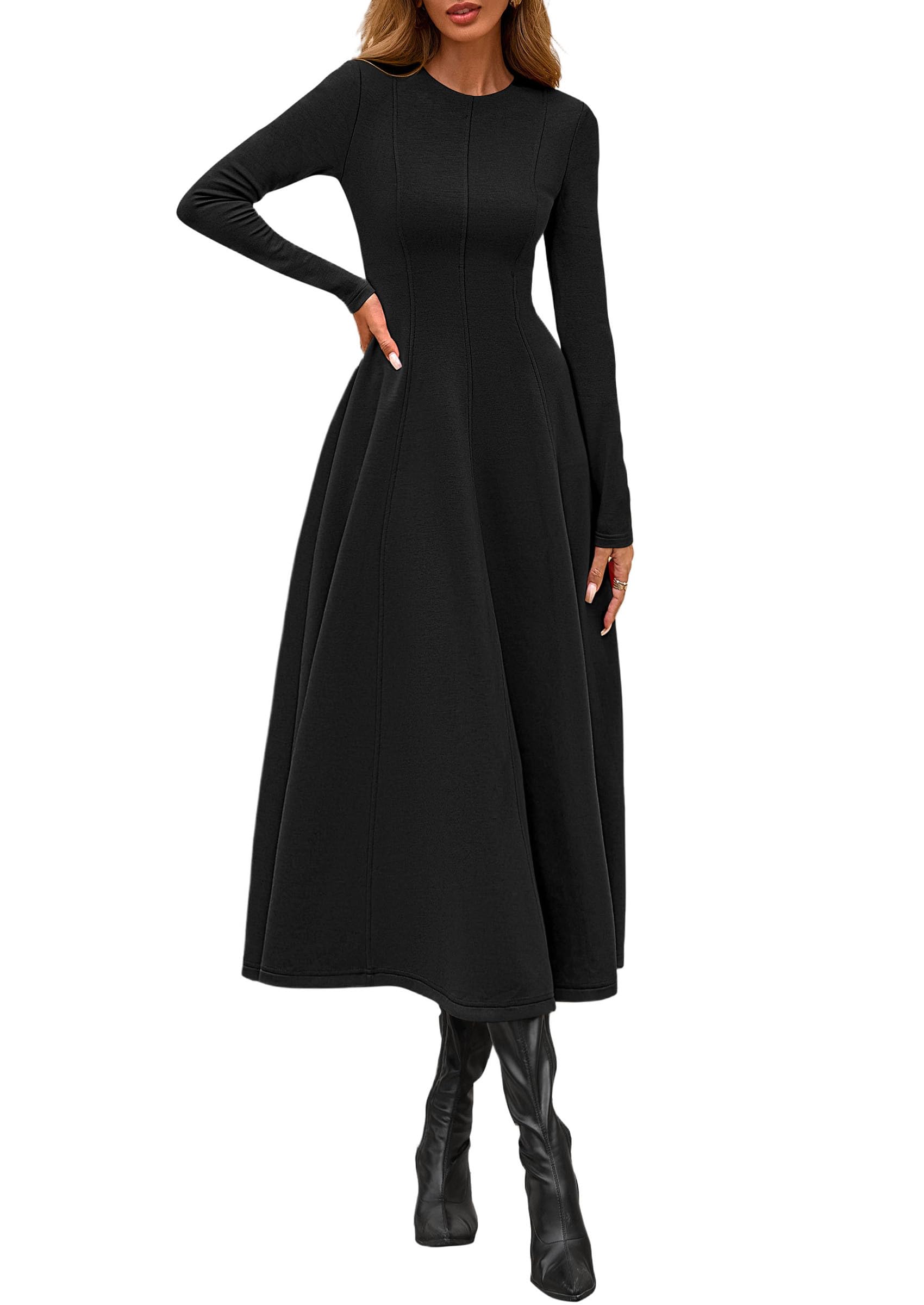 Women's Fall Long Sleeve A Line Midi Elegant Cocktail Dress