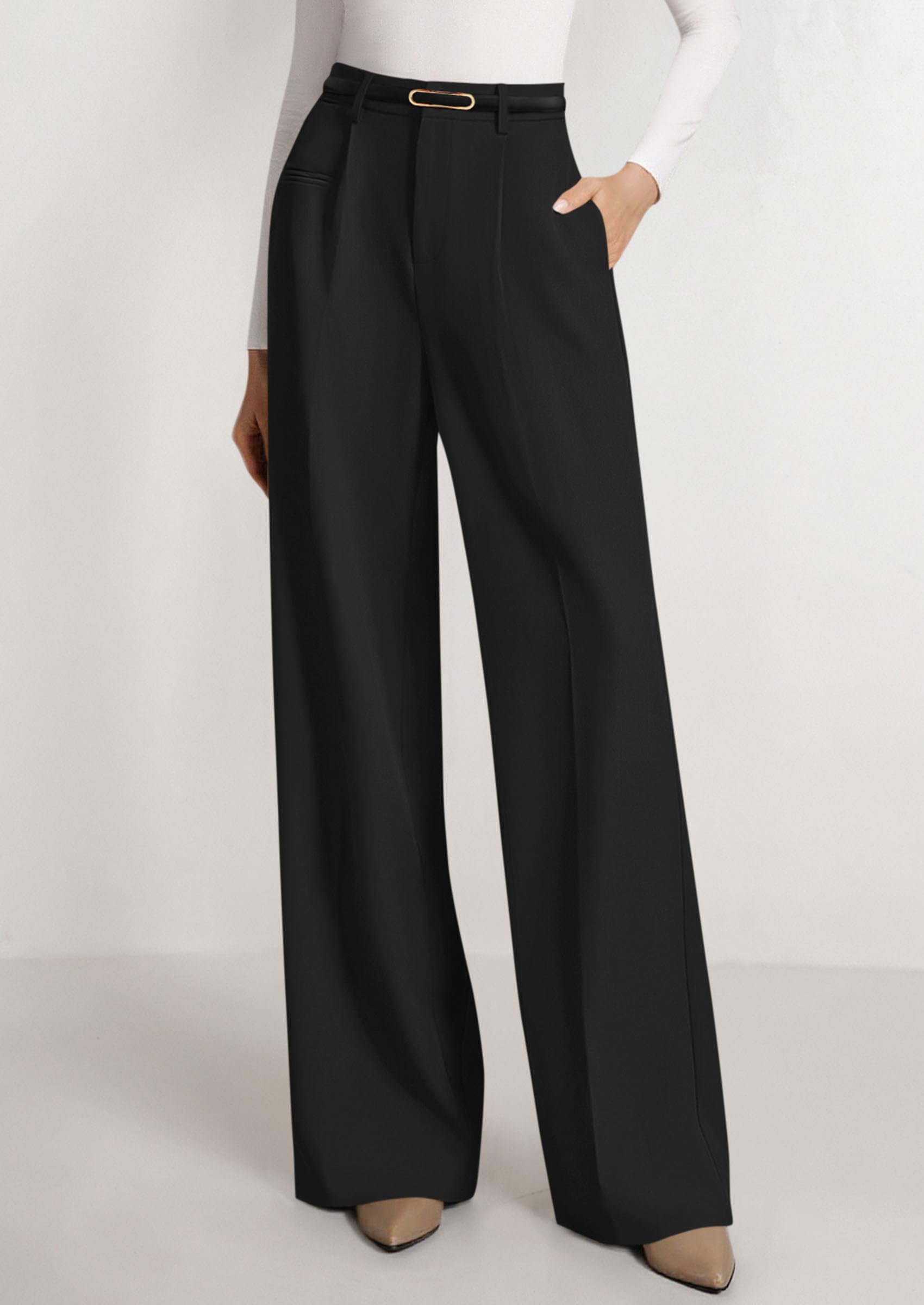 Women's Tailored Wide Leg Work Dress Pants,Black,XS
