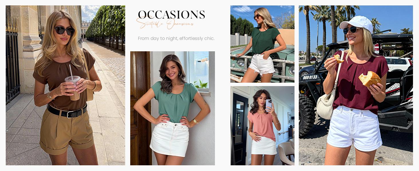 PrettyGarden Pleated Crew Neck Basic T Shirts Womens Tops Dressy Casual Summer Short Sleeve Blouses Spring Clothes#SummerVibes#DealsForYouDays