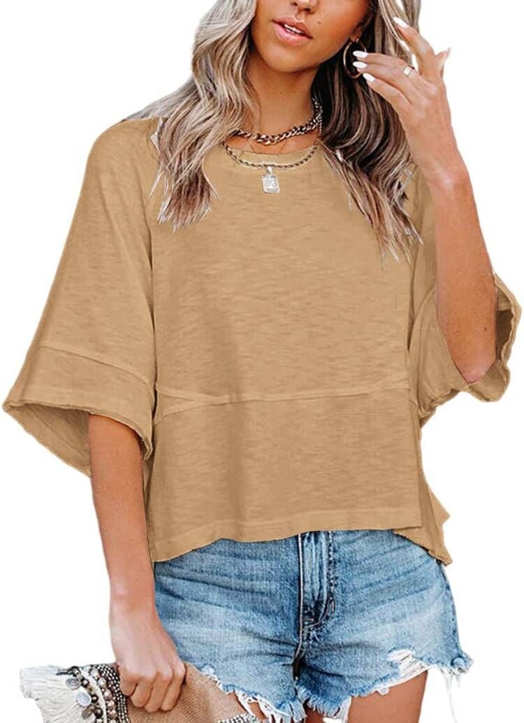 Women's Summer Casual Crewneck Batwing Half Sleeve Tee