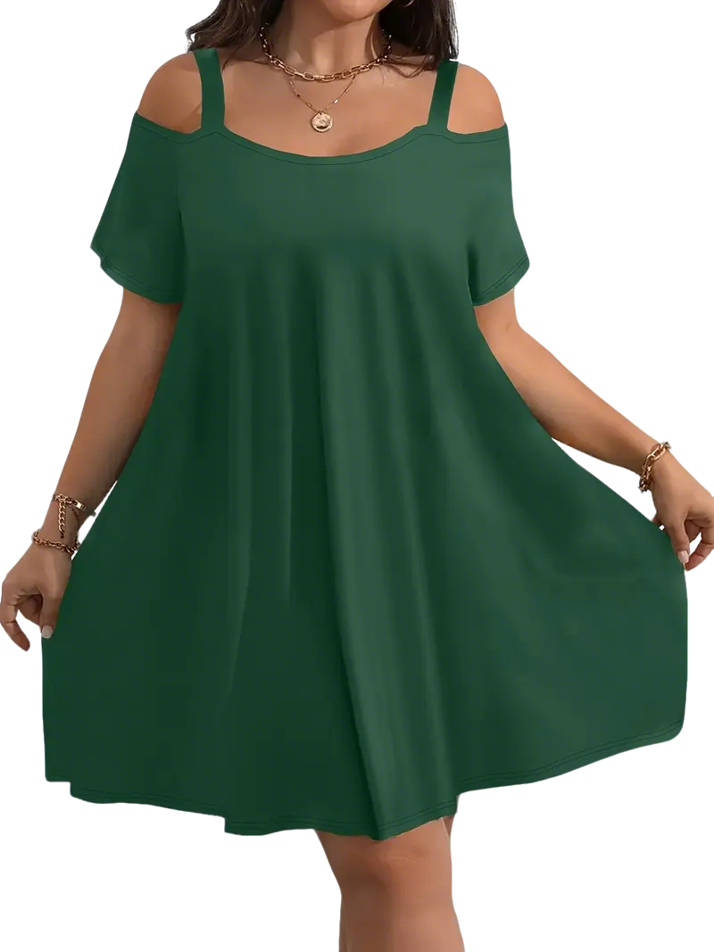 ⚡FINAL SALE⚡- Plus Size Shoulder Cut Out Fitted Midi Dress