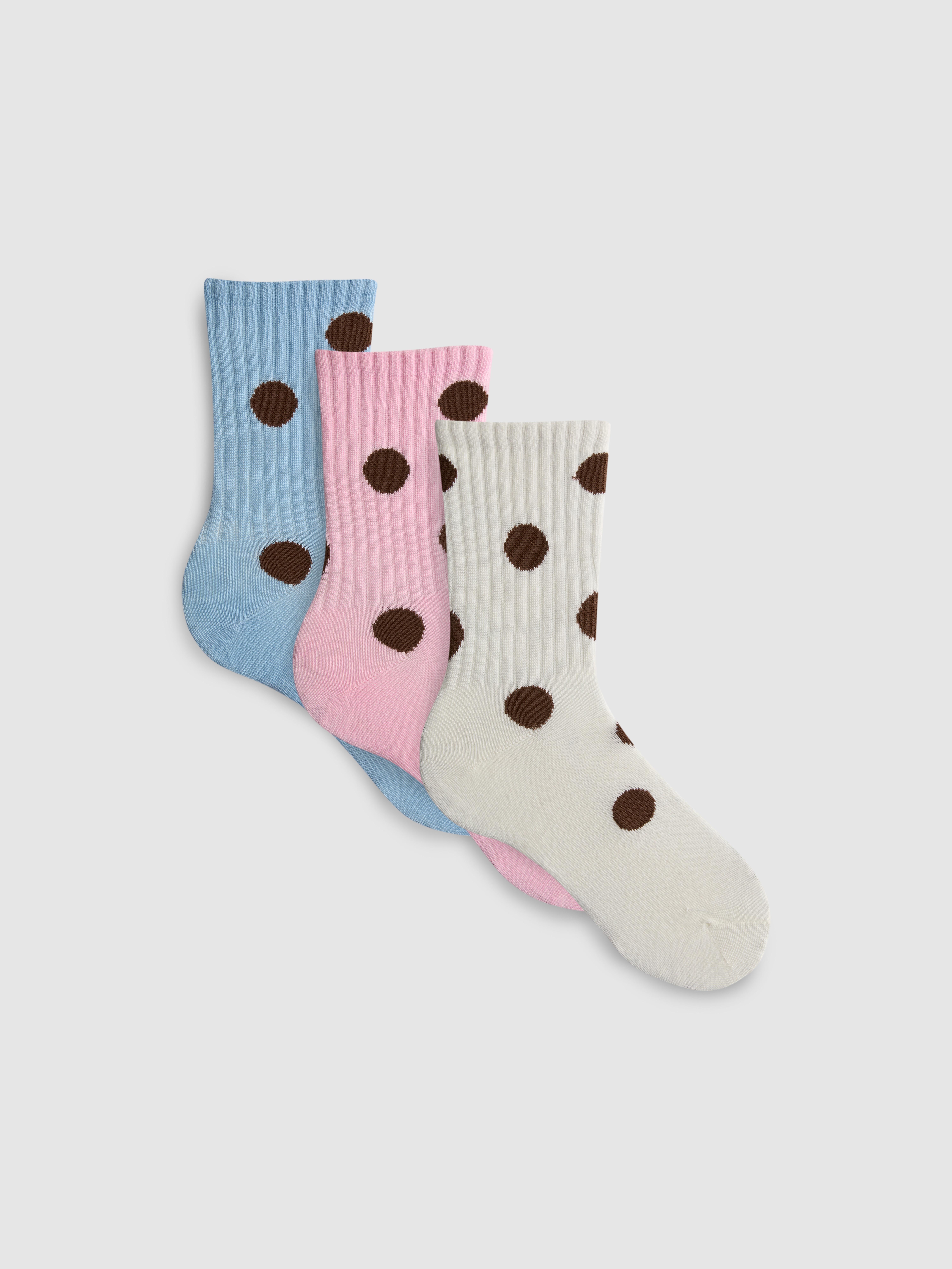 3pk Cotton-Rich Polka Dot Ankle Socks