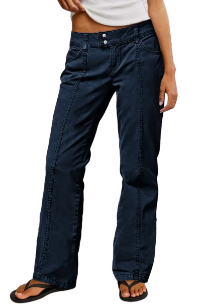 💝Last day promotion -Solid Seam Front Mid Rise Straight Leg Pants