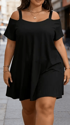 ⚡FINAL SALE⚡- Plus Size Shoulder Cut Out Fitted Midi Dress