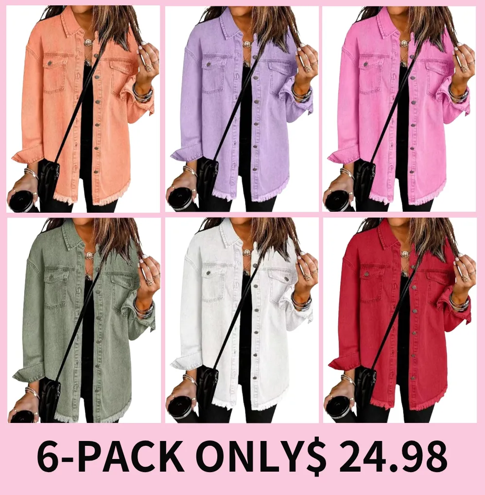 Women's Casual Denim Button Down Distressed Jacket